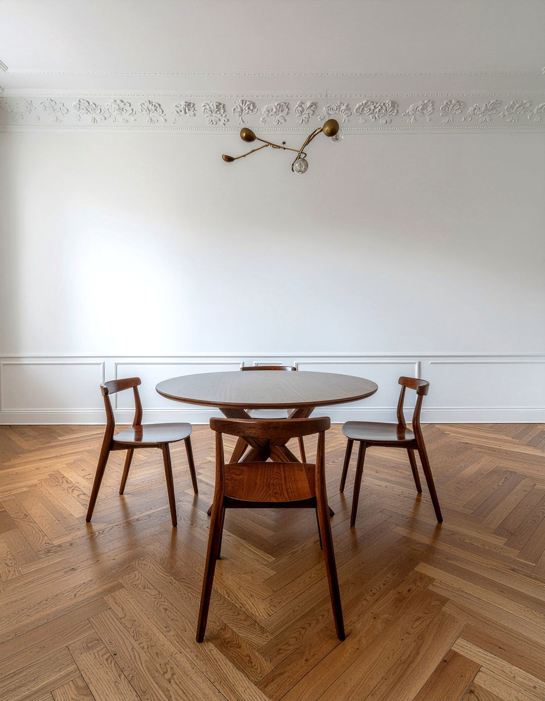 Herringbone Pattern Hardwood Dining Room - 30 no rug dining room ideas