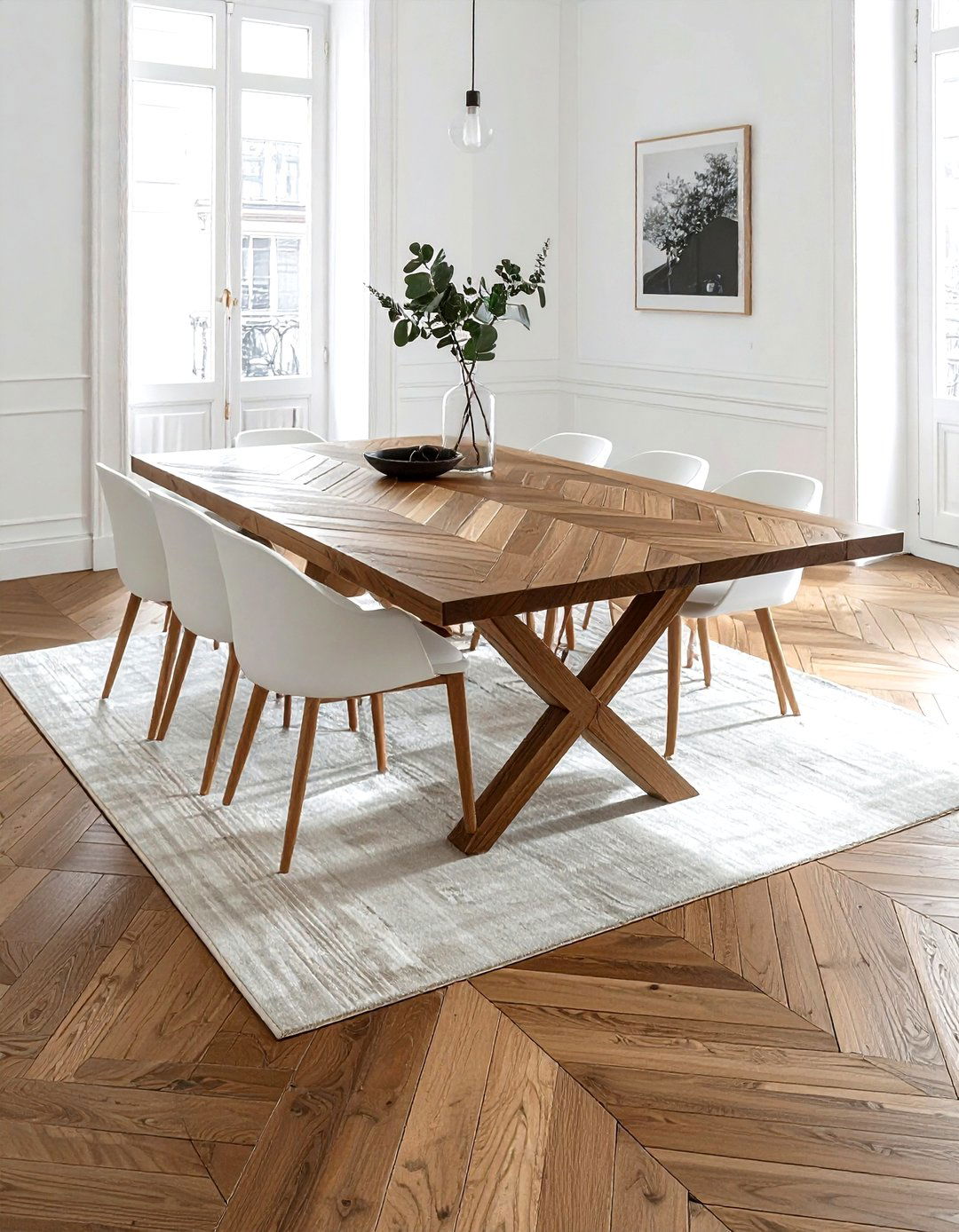 Herringbone Pattern Wood Table - 30 wood dining table ideas
