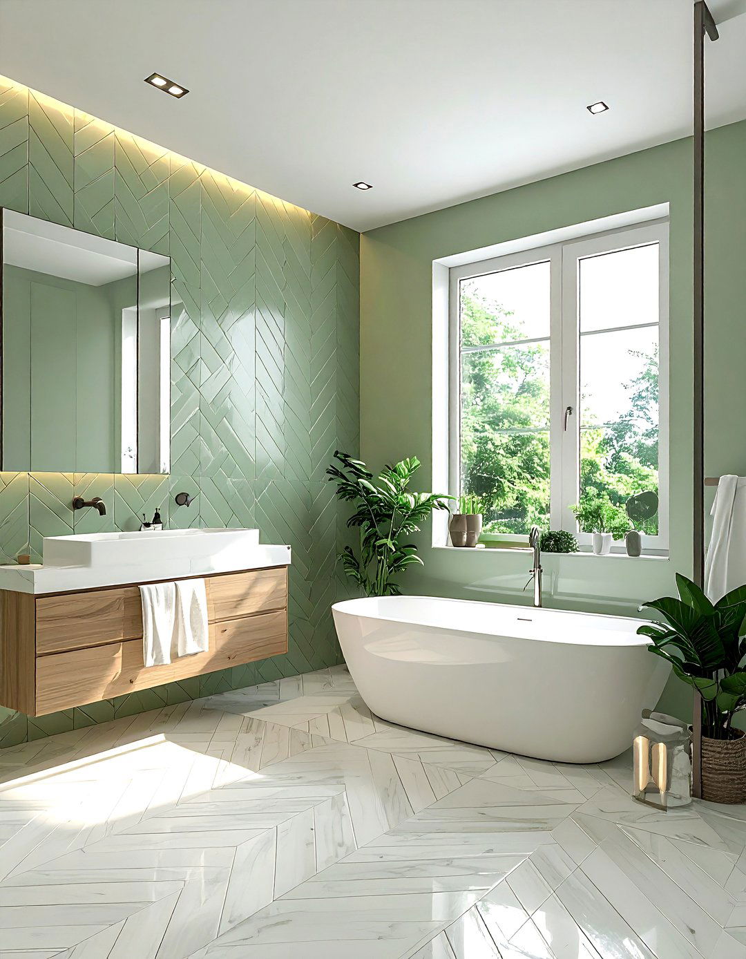 Herringbone Porcelain Bathroom - 30 porcelain bathroom ideas