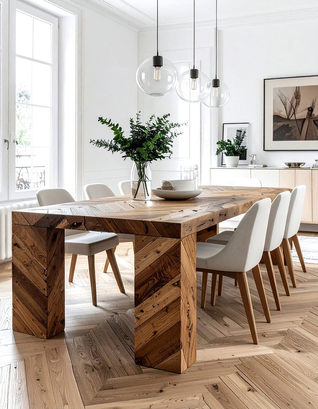 Herringbone Reclaimed Wood Dining Table - 30 reclaimed wood dining table ideas