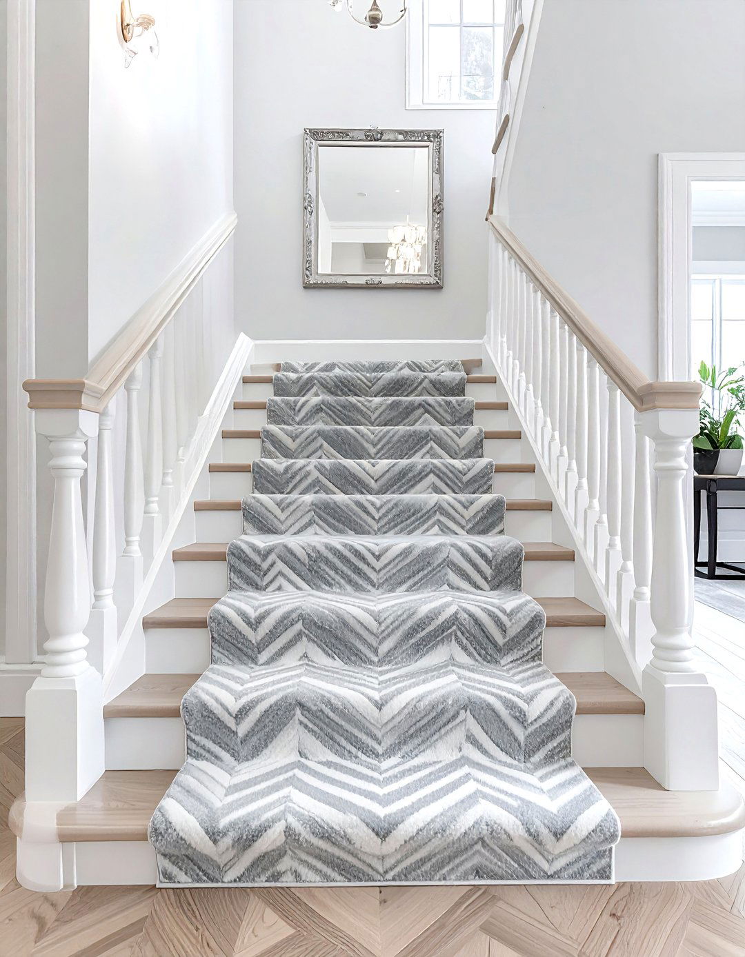 Herringbone Stair Runner - 30 stair runner ideas