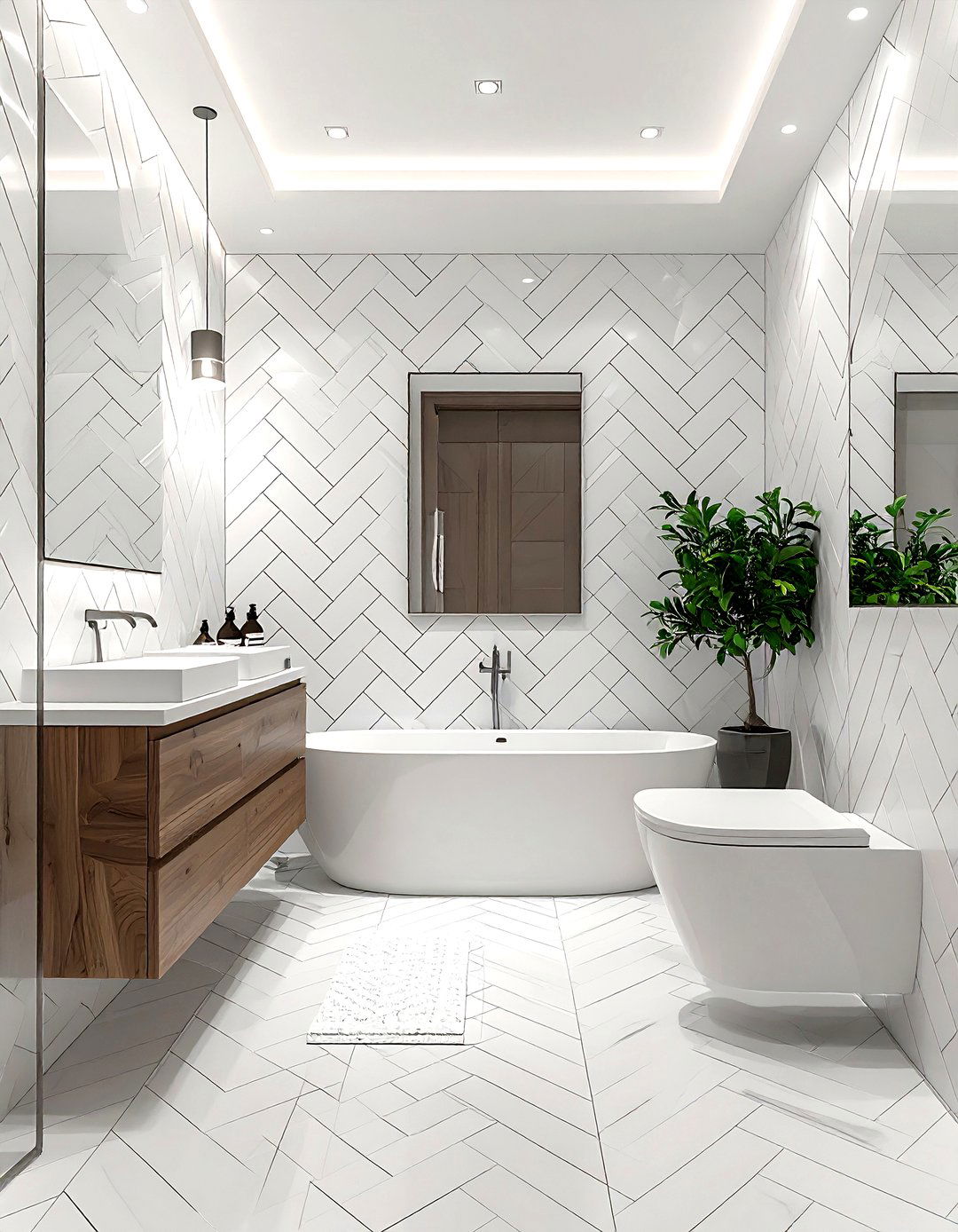 Herringbone Tile Bathroom - 30 model home bathroom ideas