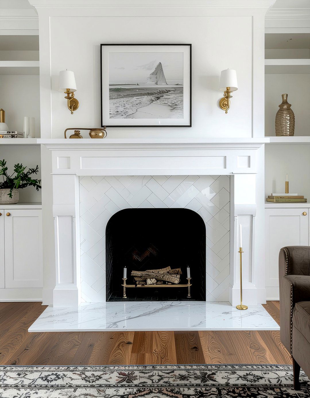 Herringbone Tile Fireplace - 30 fireplace surround ideas