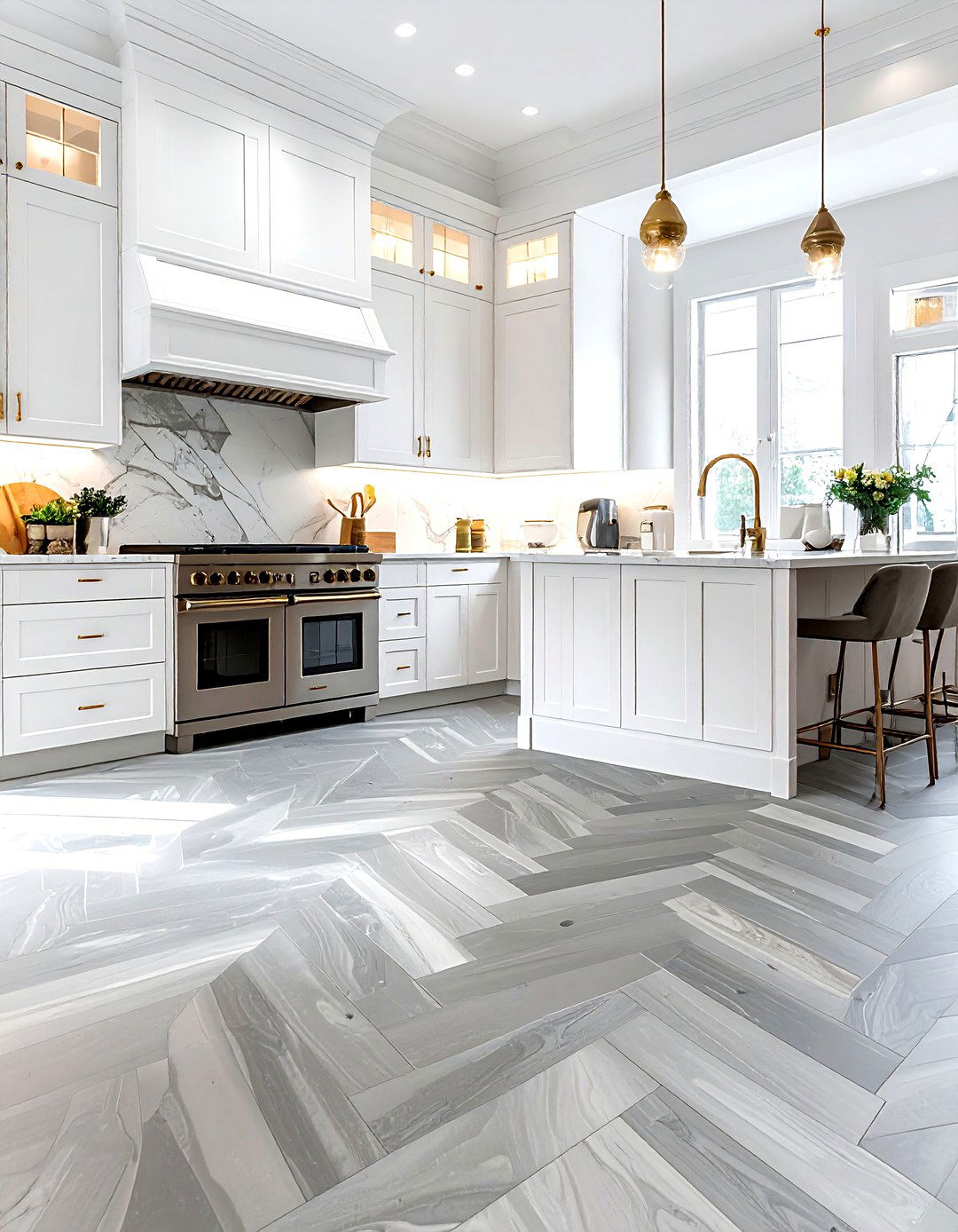 Herringbone Tile Floor - 30 kitchen classic element ideas
