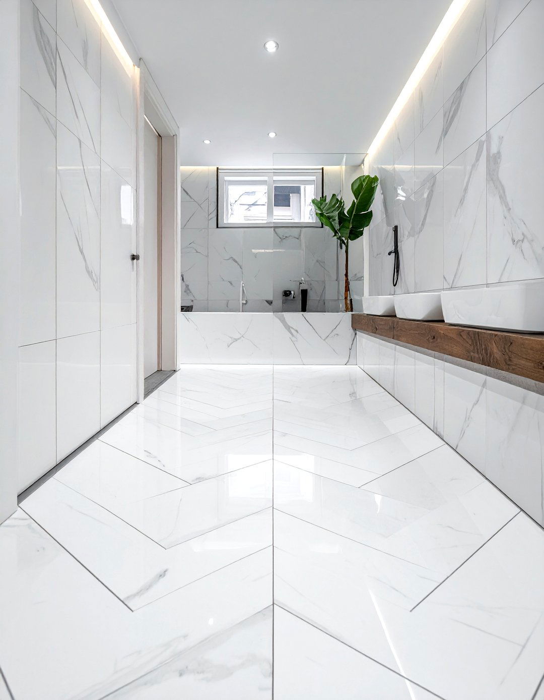 Herringbone Tile Floor - 30 bespoke bathroom ideas