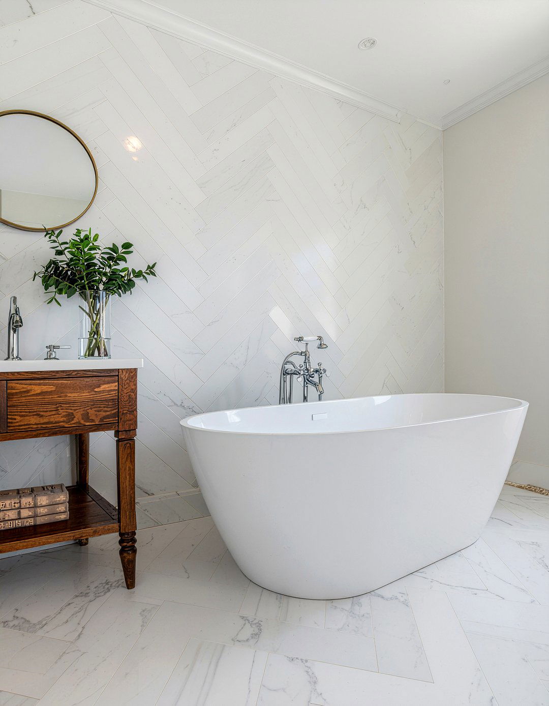 Herringbone Tile Pattern - 30 bathroom tub accent ideas