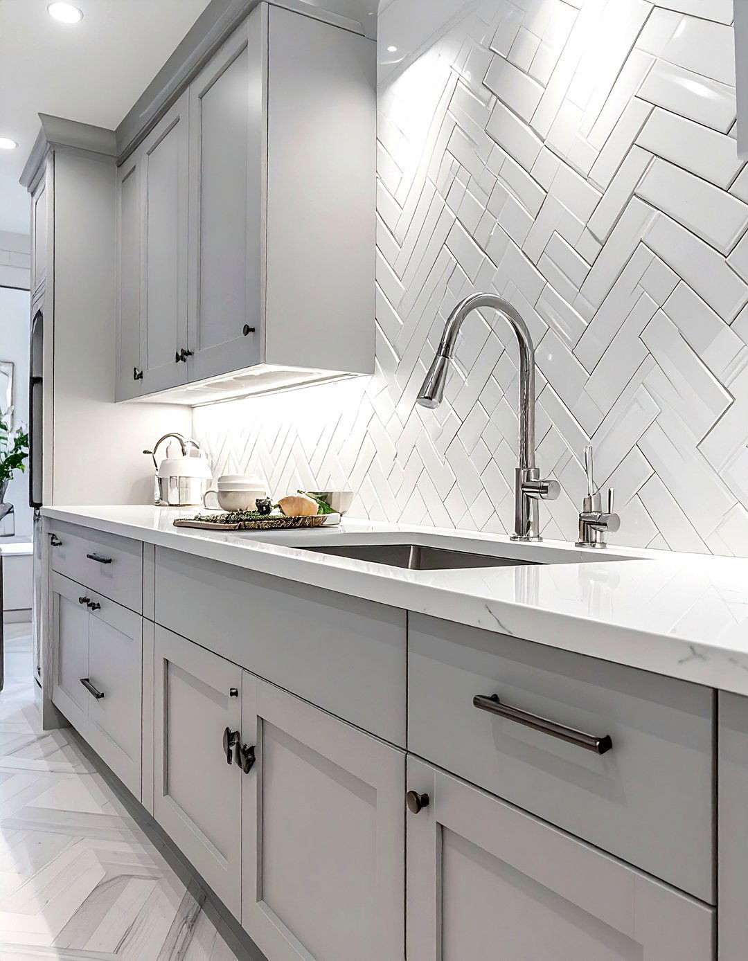 Herringbone Tile Pot Filler - 30 pot filler kitchen ideas