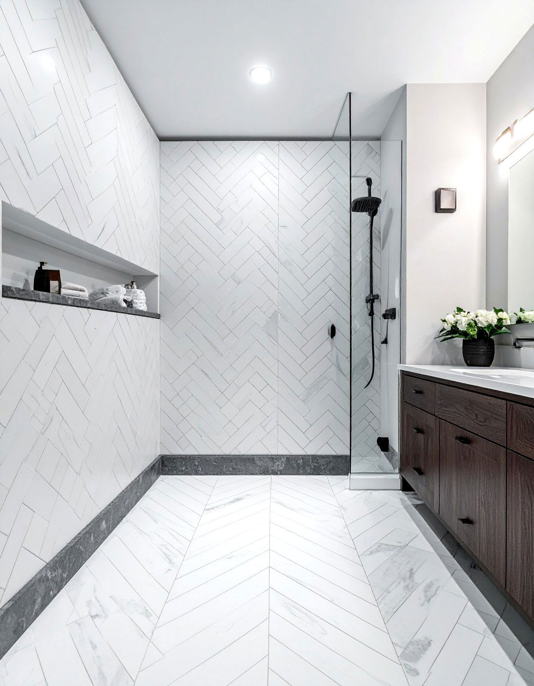 Herringbone Tile Wainscoting - 30 bathroom wainscoting ideas