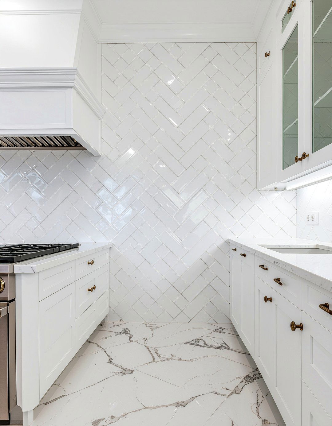 Herringbone Tile Wall - 30 kitchen feature wall ideas