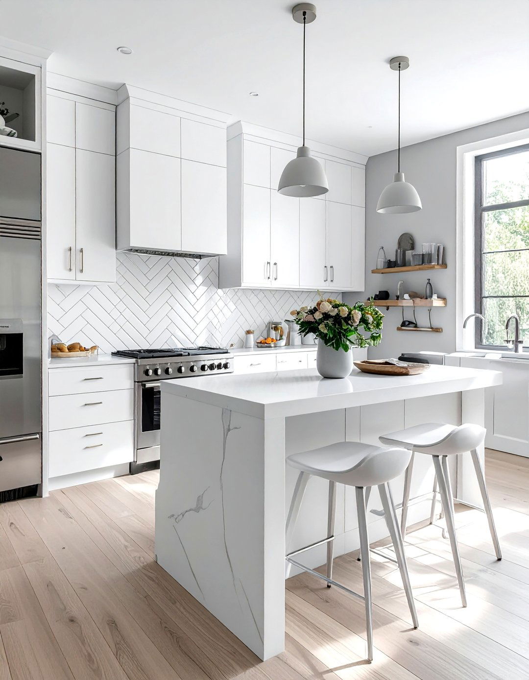 Herringbone Tile White Countertop - 30 white countertop kitchen ideas