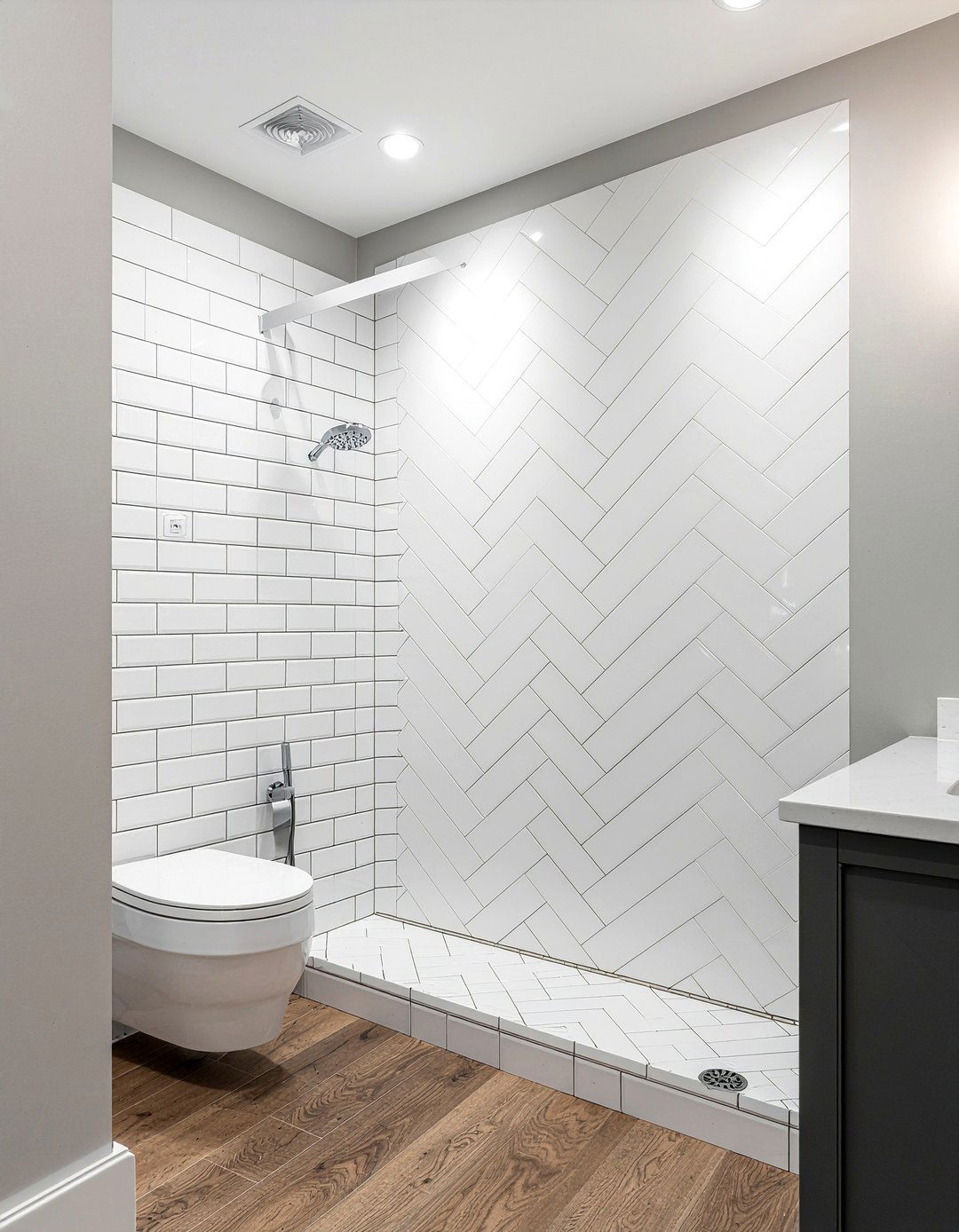Herringbone Tile - 30 bathroom focal wall ideas