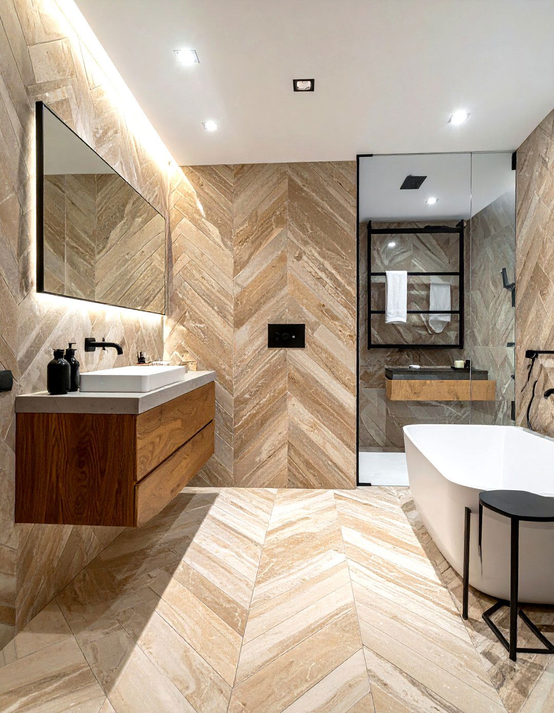 Herringbone Travertine Tile Pattern - 30 travertine bathroom ideas
