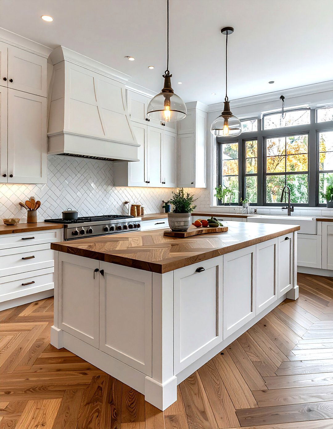 Herringbone Wood Countertop - 30 DIY kitchen countertop ideas