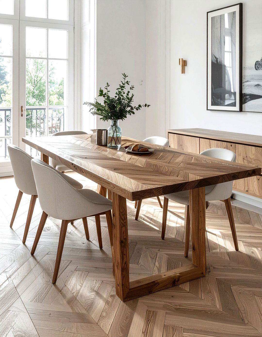 Herringbone Wood Dining Table - 30 rectangular dining table ideas