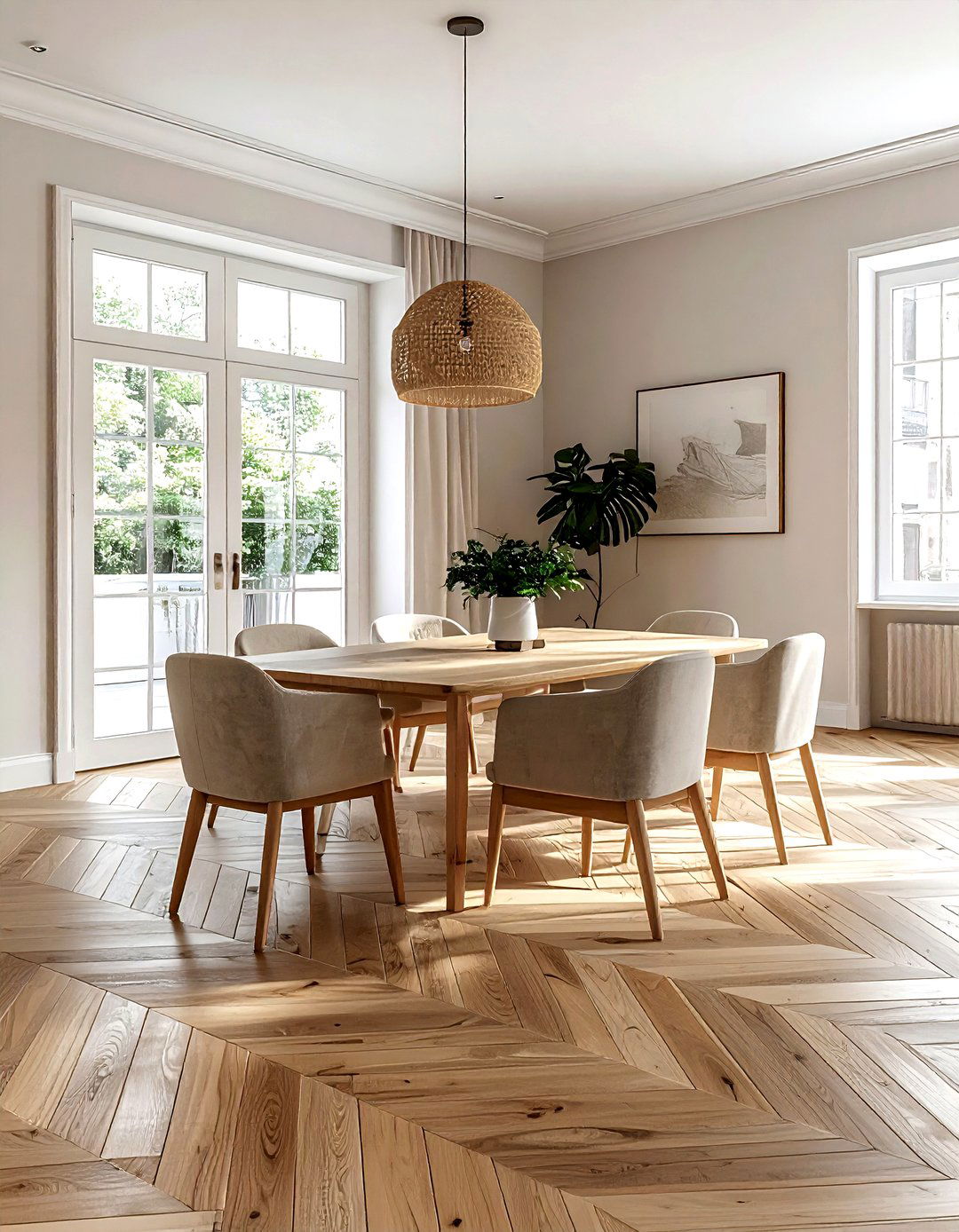 Herringbone Wood Floor - 30 dining room floor design ideas