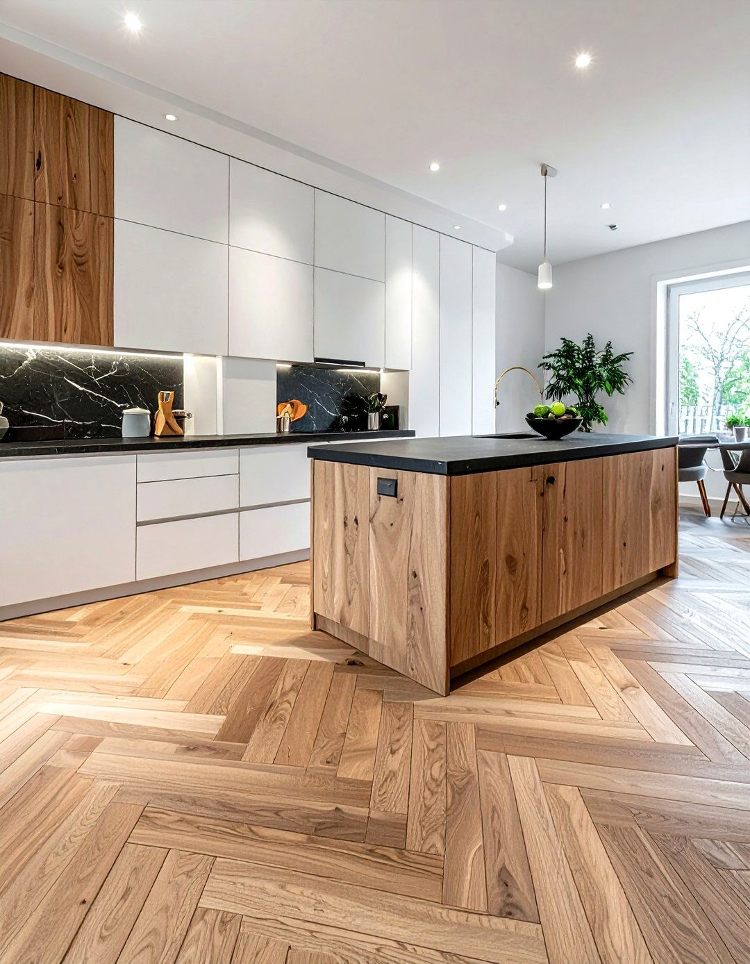 Herringbone Wood Floor - 30 soapstone countertop kitchen ideas