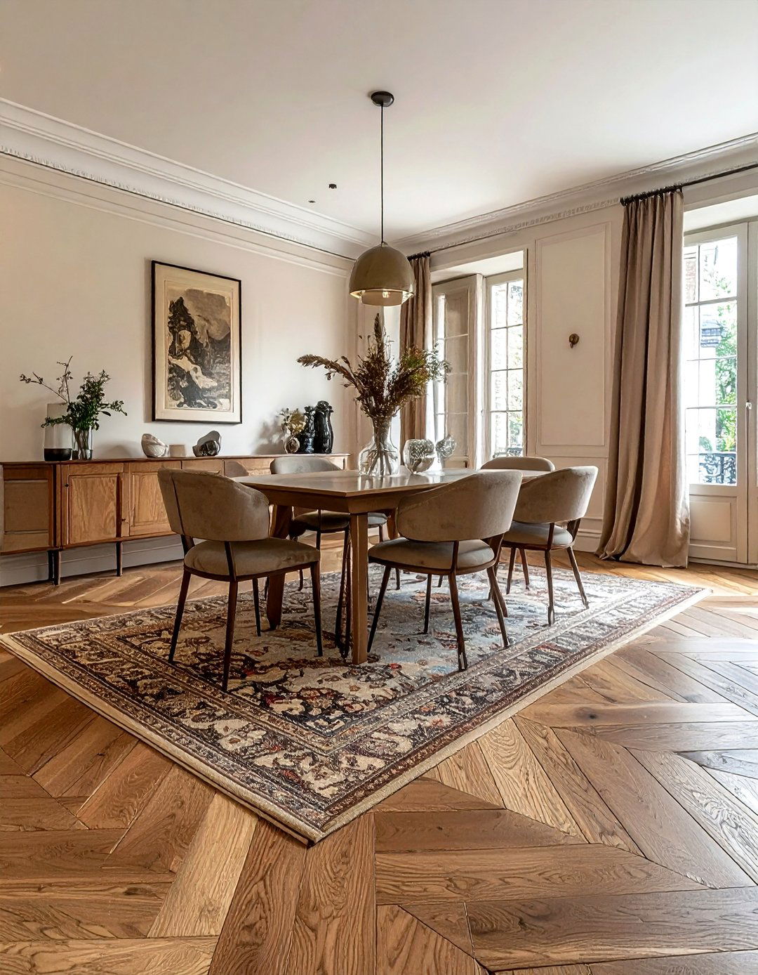Herringbone Wood Flooring - 30 château dining room ideas