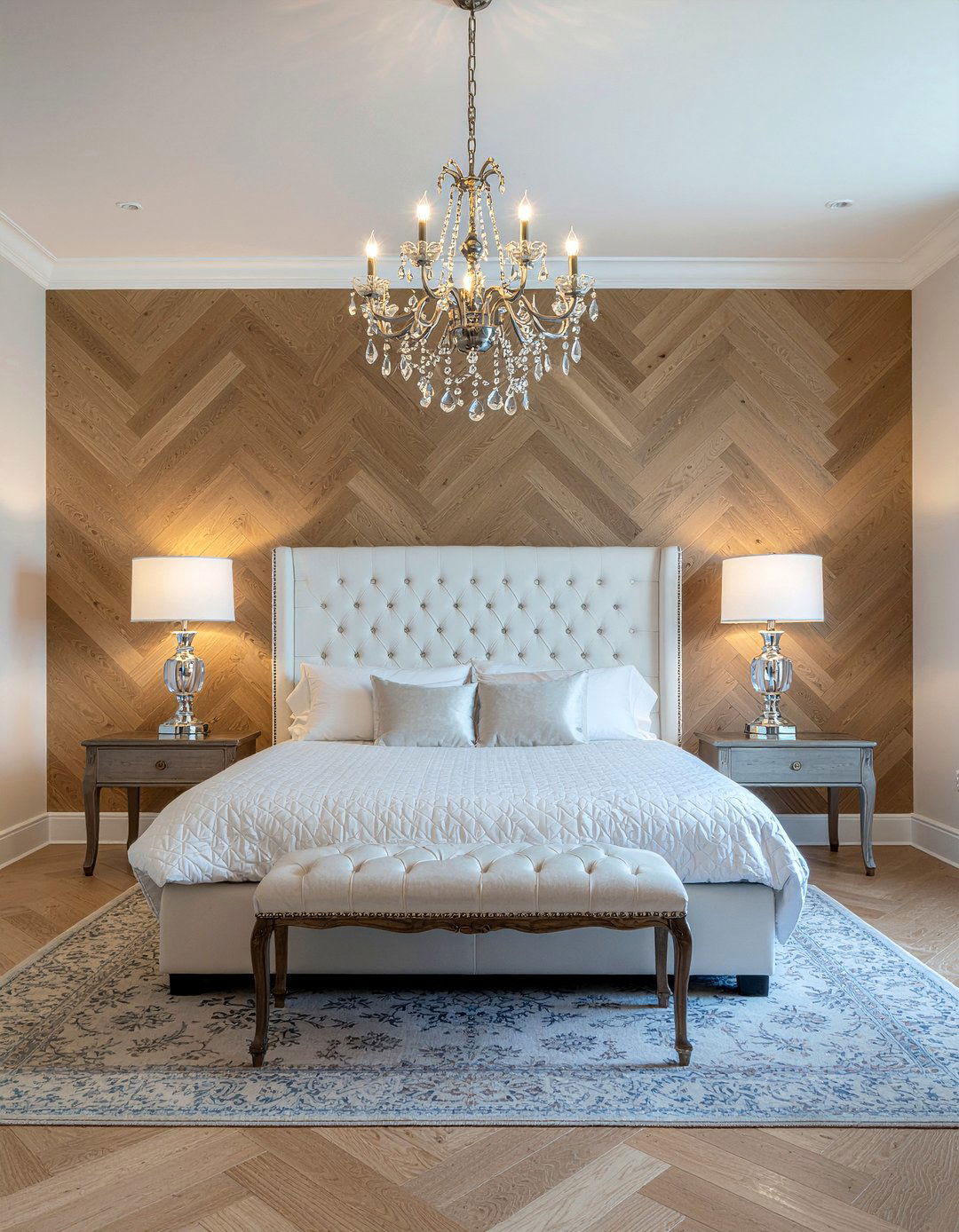 Herringbone Wood Wall - 30 bedroom wood wall ideas