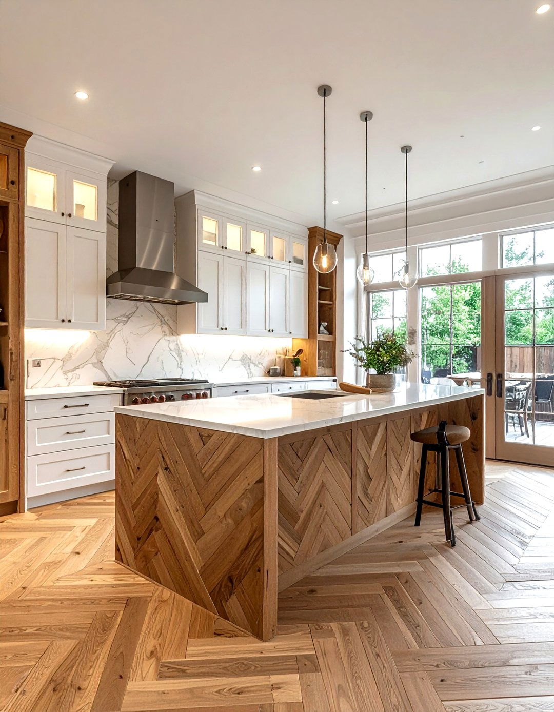 Herringbone Wood Wall - 30 kitchen wood wall ideas