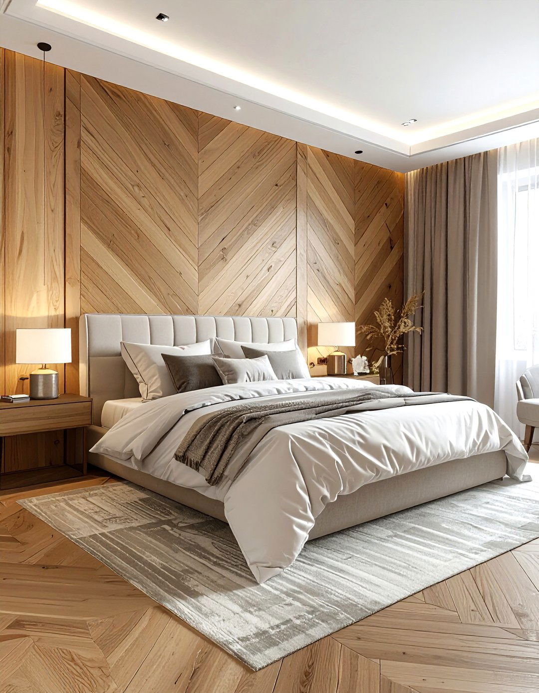 Herringbone Wood Wall - 30 bedroom backsplash ideas