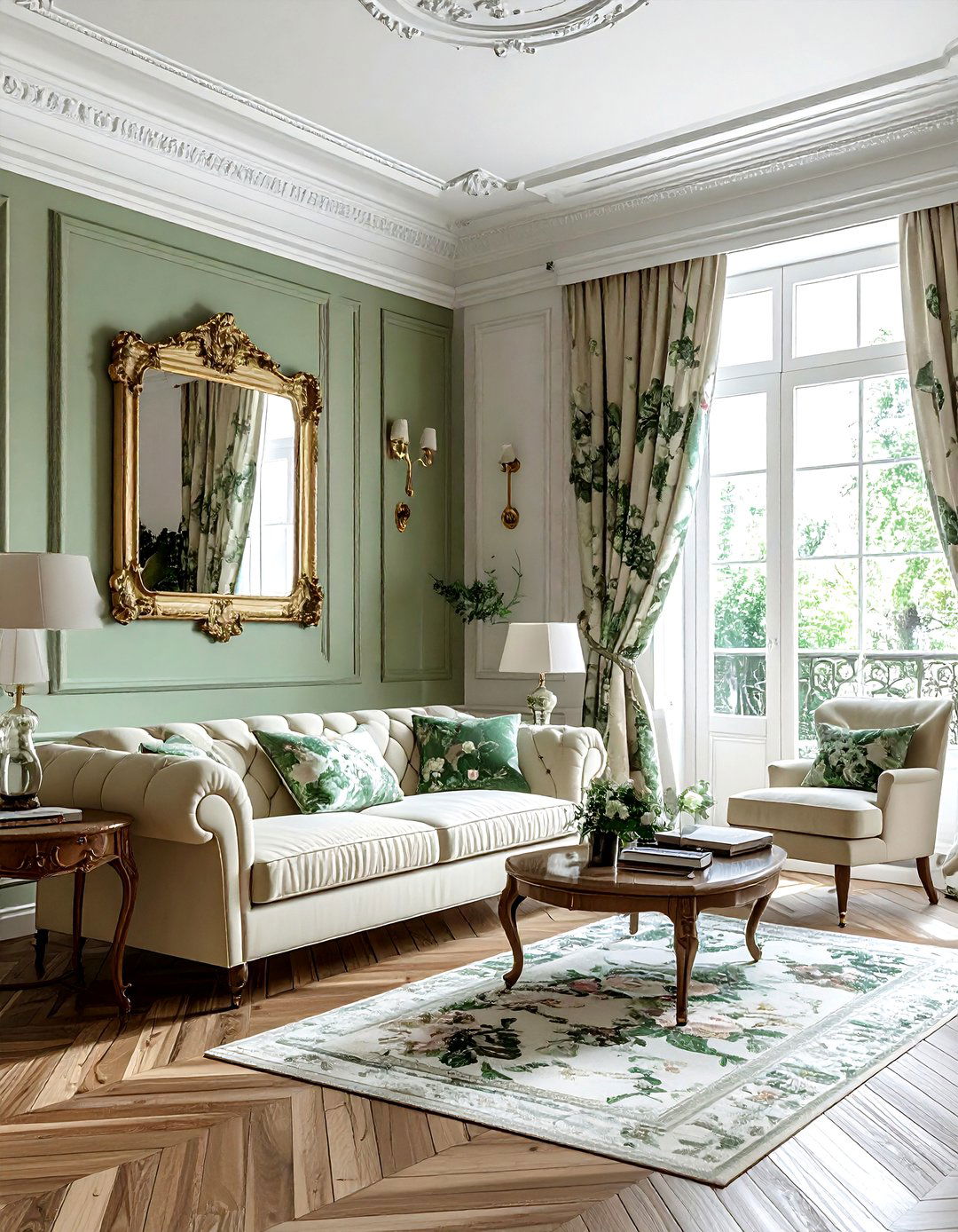 Herringbone and floral living room - 30 living room pattern mixing ideas