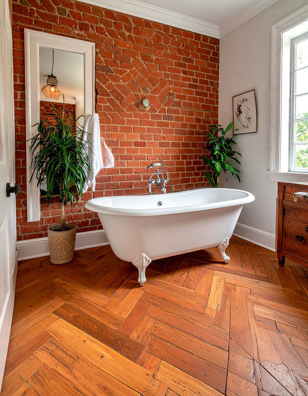 Herringbone brick - 30 brick bathroom ideas