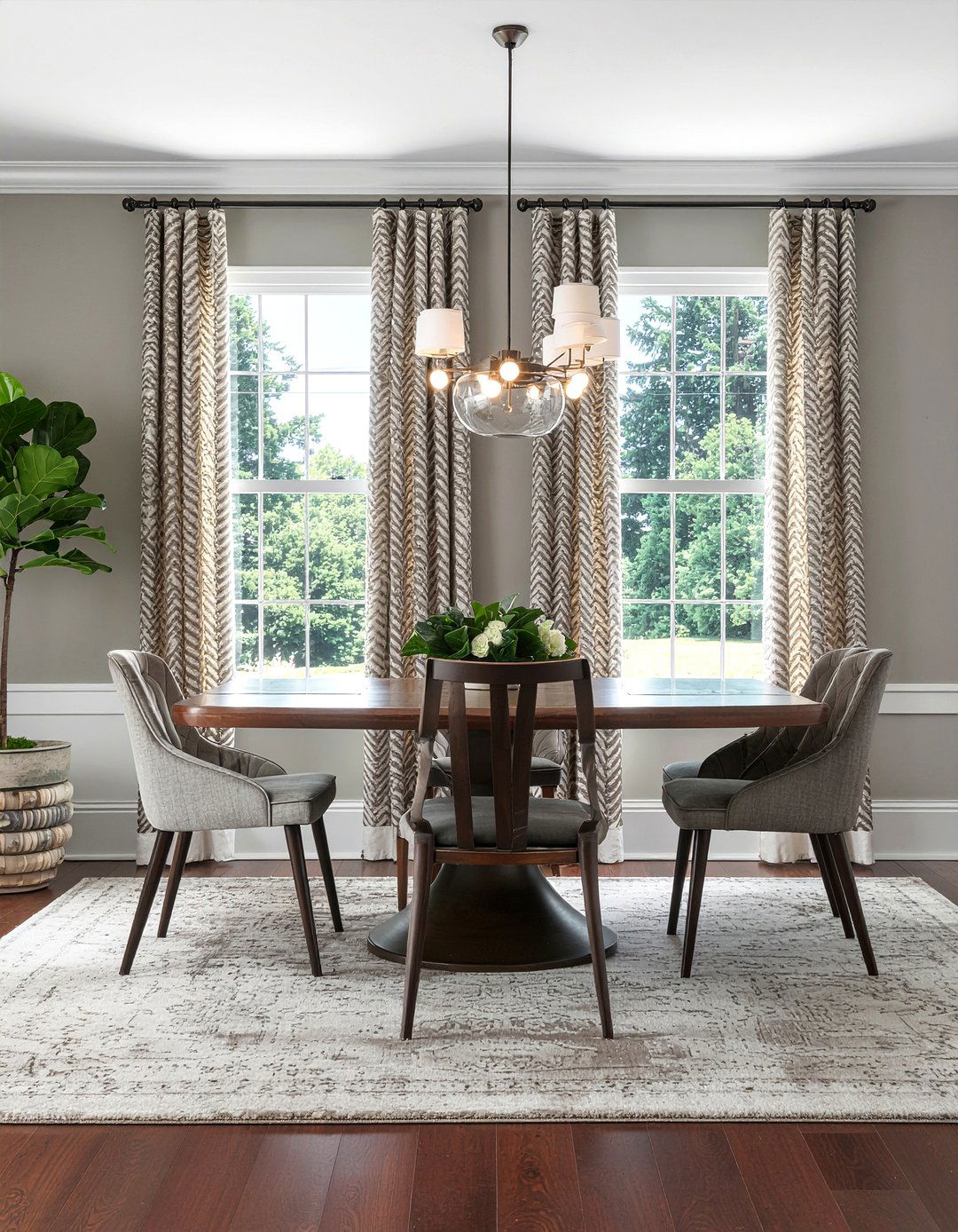 Herringbone curtains dining room - 30 patterned curtain dining room ideas
