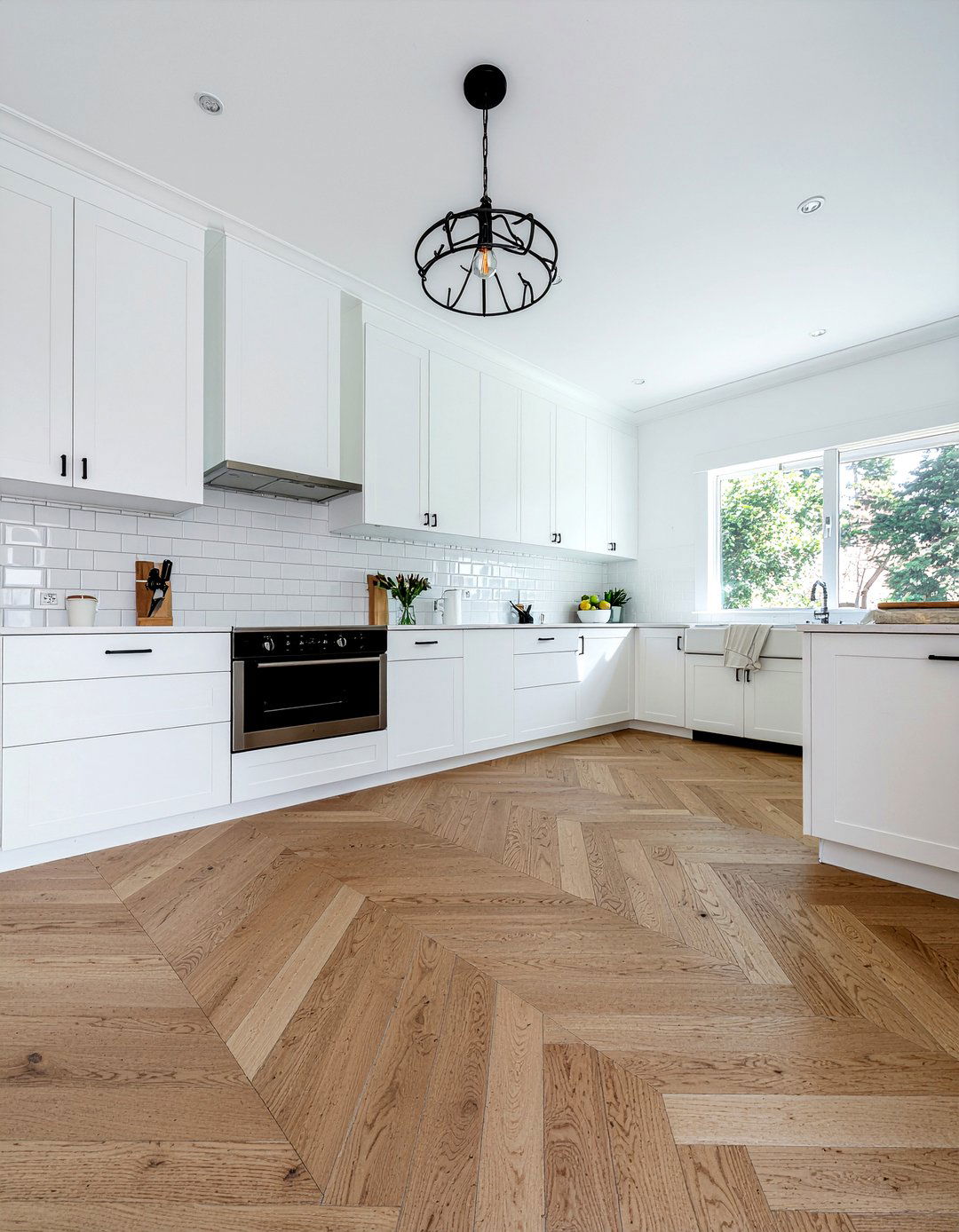 Herringbone floor kitchen - 30 kitchen remodel ideas