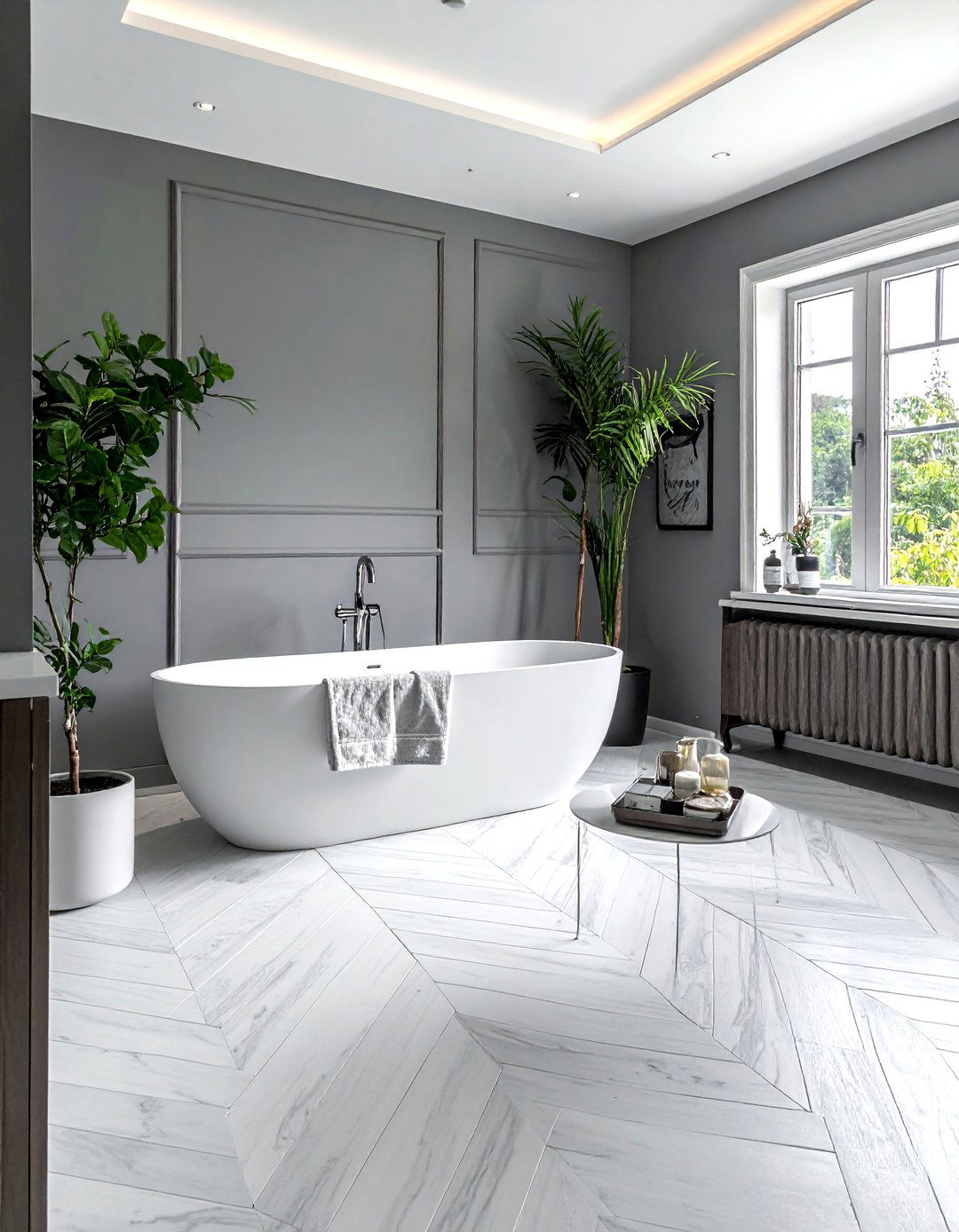 Herringbone floor tile - 30 elegant bathroom ideas
