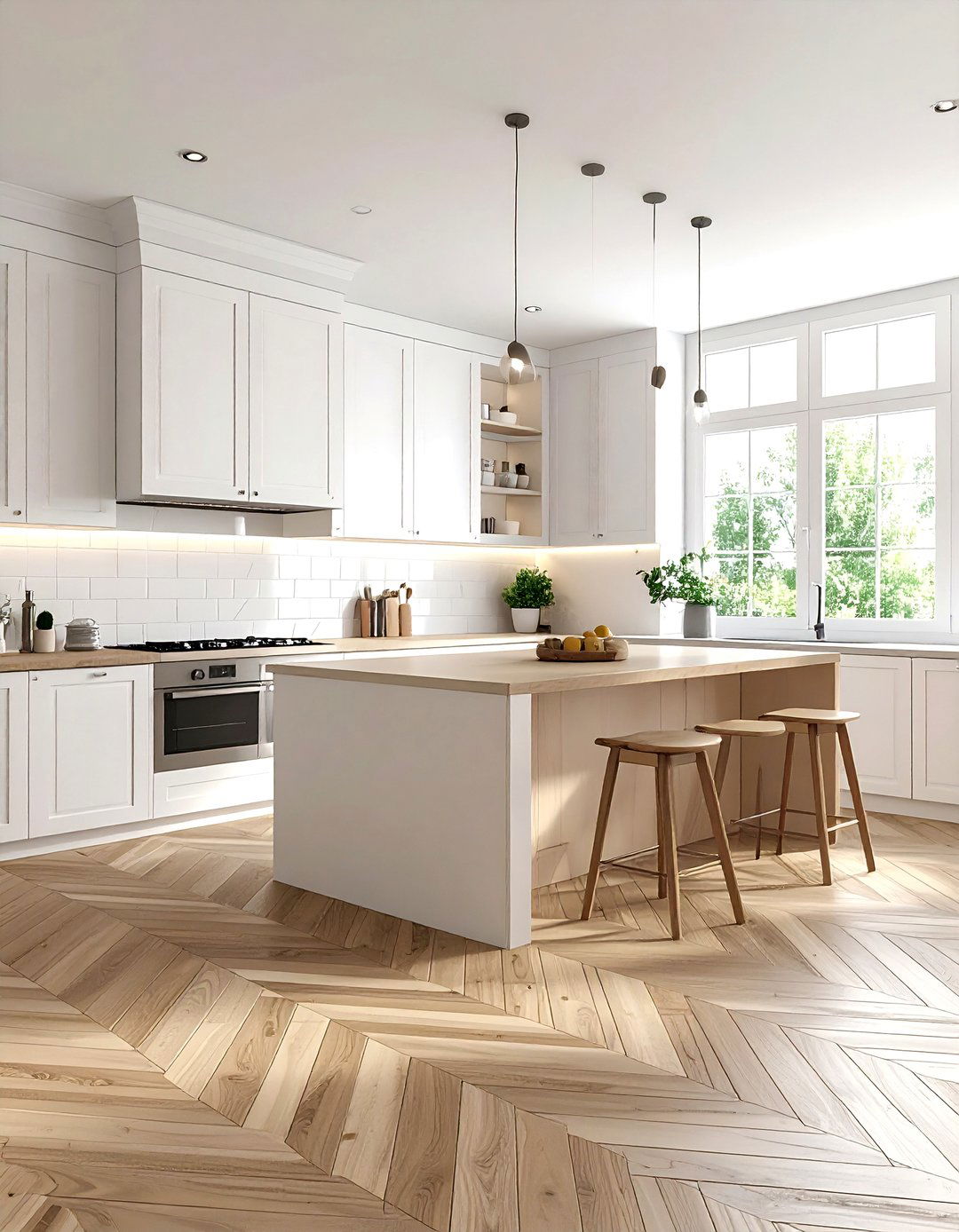 Herringbone floor tile pattern - 30 custom kitchen ideas