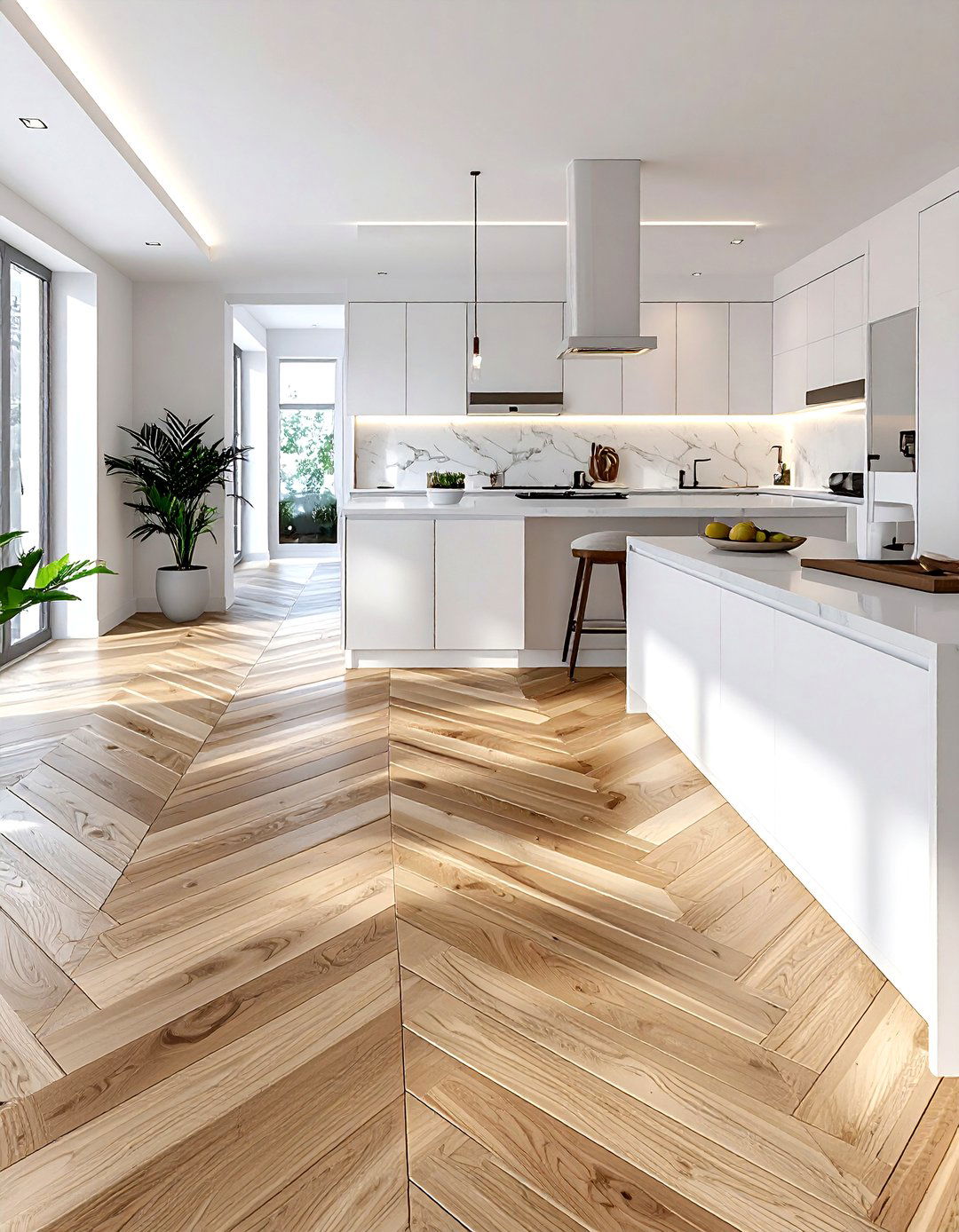 Herringbone flooring - 30 refined kitchen ideas