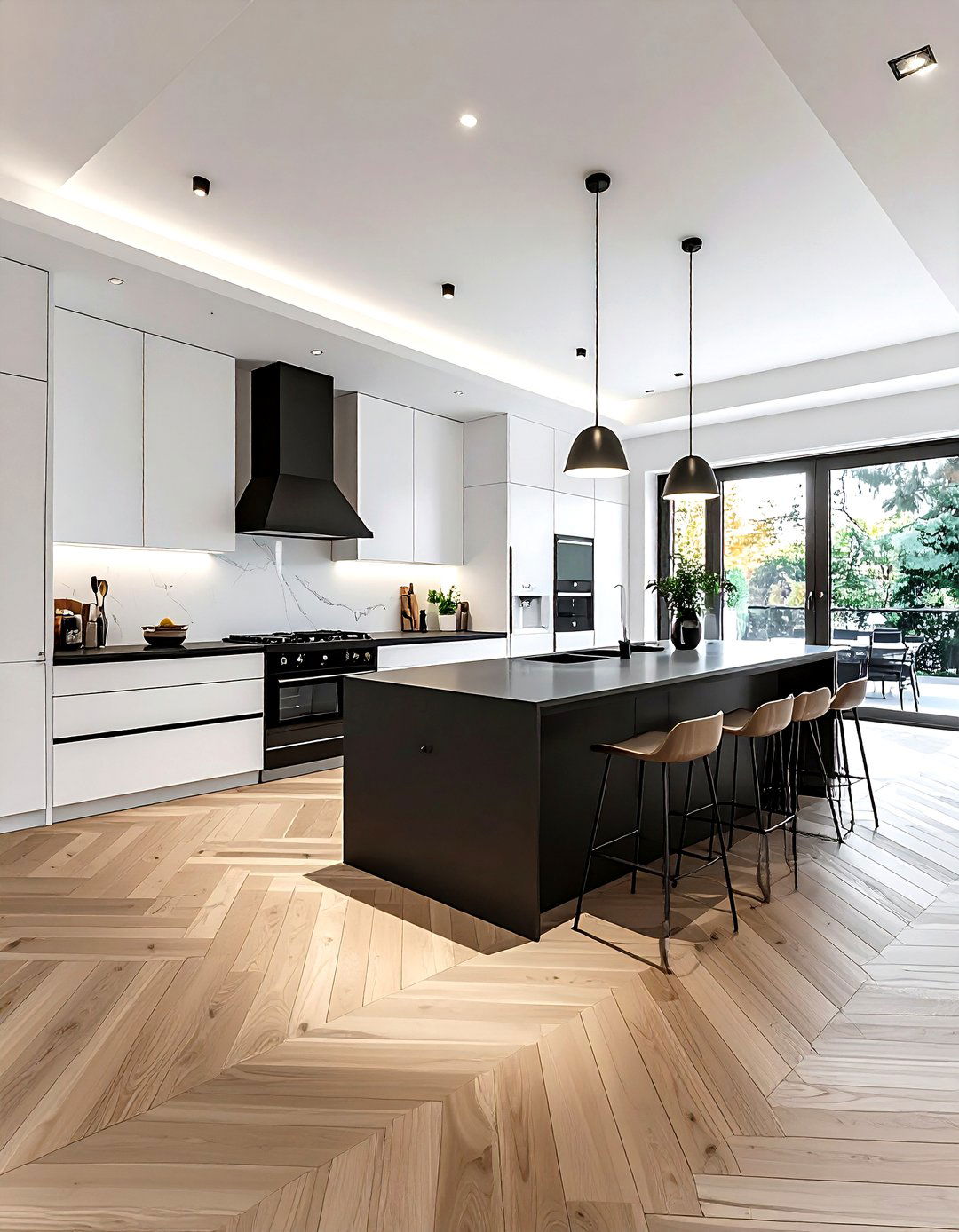 Herringbone kitchen wood floor - 30 kitchen pattern mixing ideas