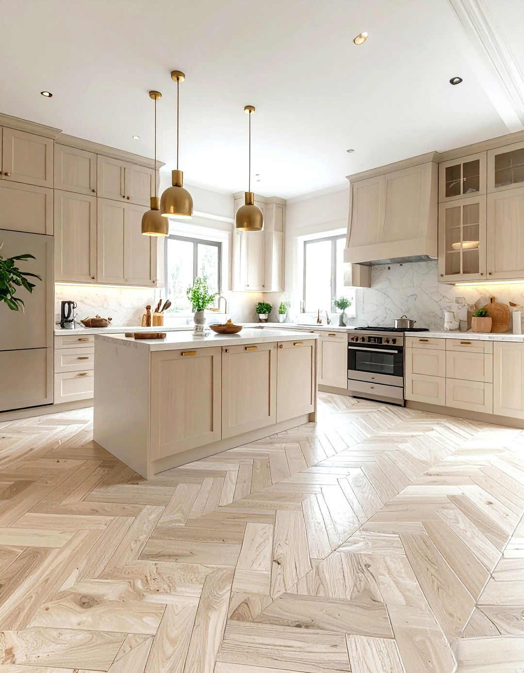 Herringbone limestone kitchen floor - 30 limestone floor kitchen ideas