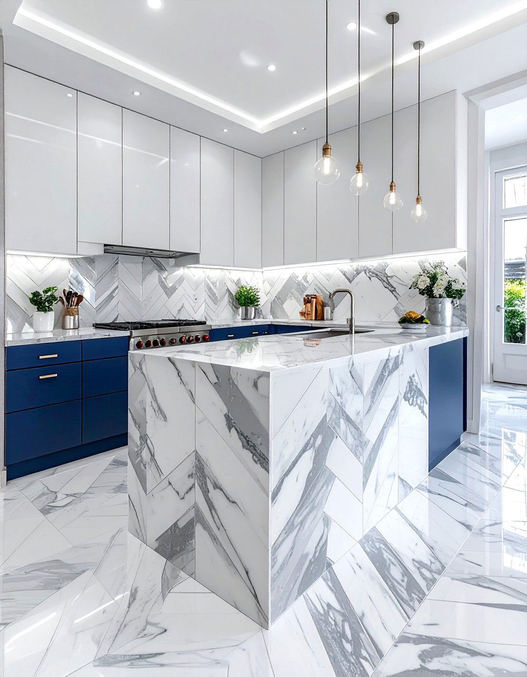 Herringbone marble kitchen tile - 30 marble backsplash kitchen ideas