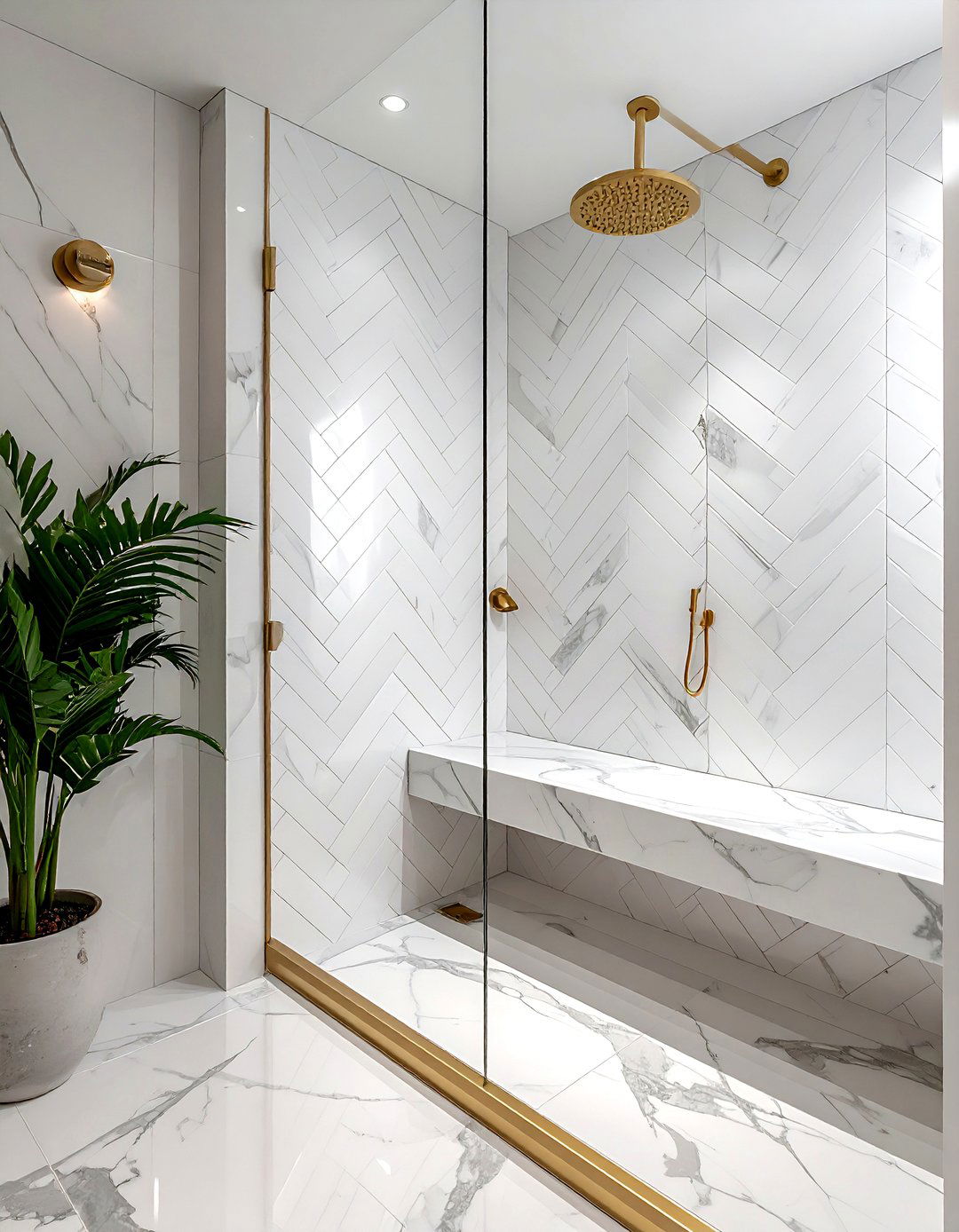 Herringbone marble subway tile shower - 30 subway tile bathroom ideas
