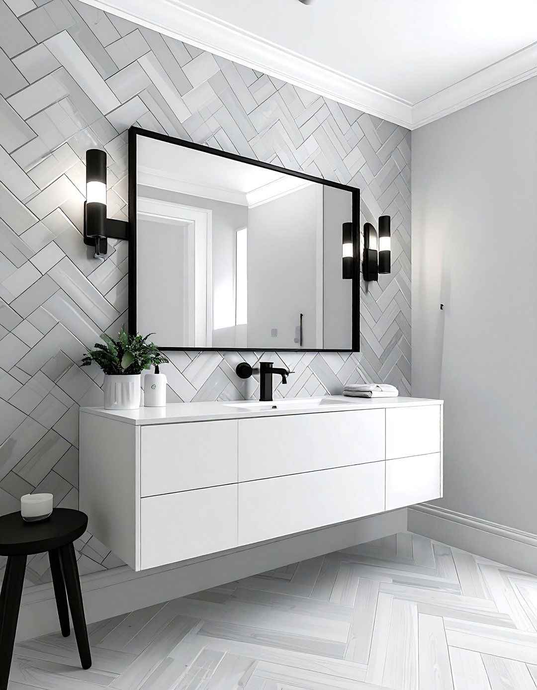 Herringbone pattern bathroom wallpaper - 30 powder room wallpaper ideas