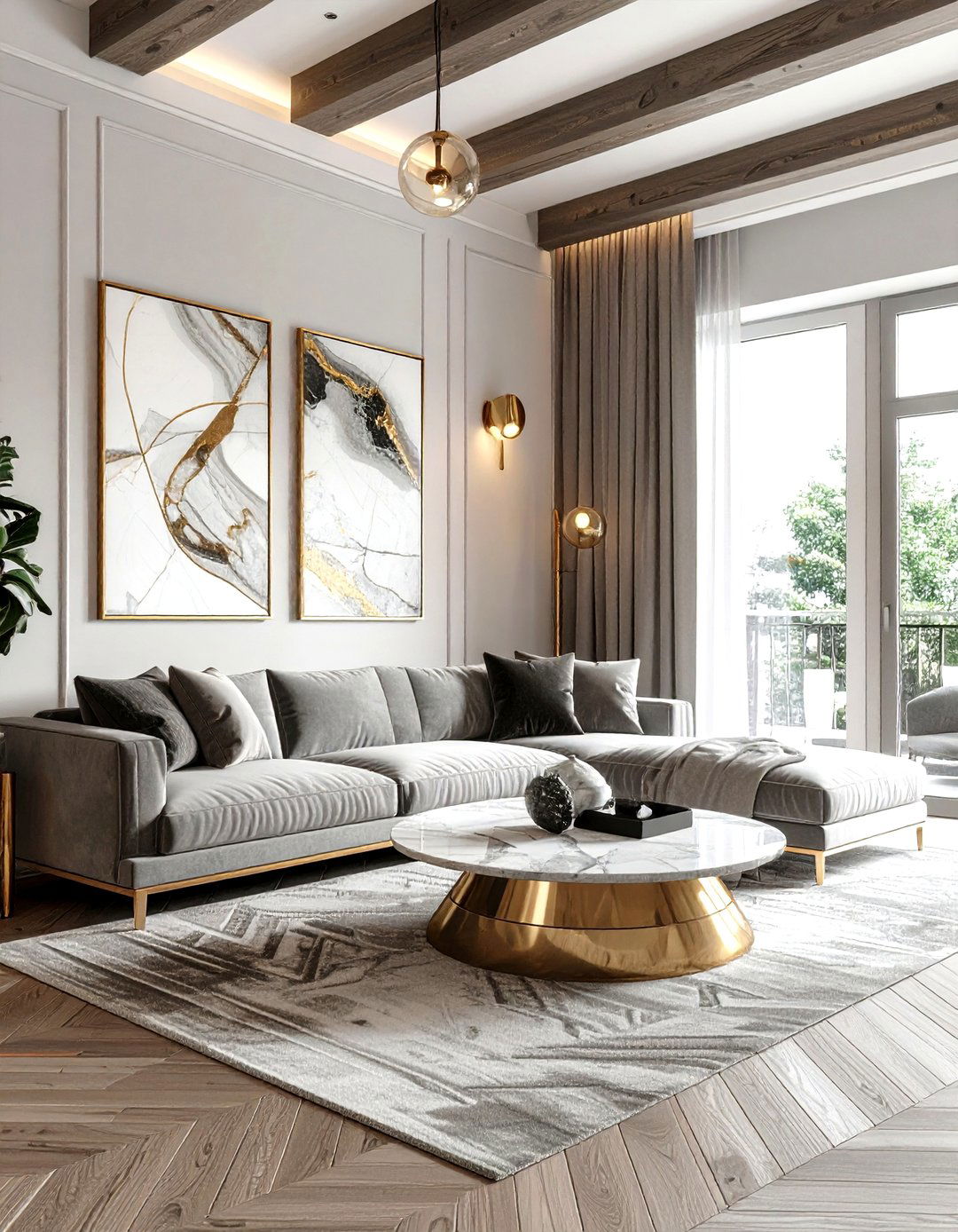 Herringbone pattern beams - 30 living room beam ideas