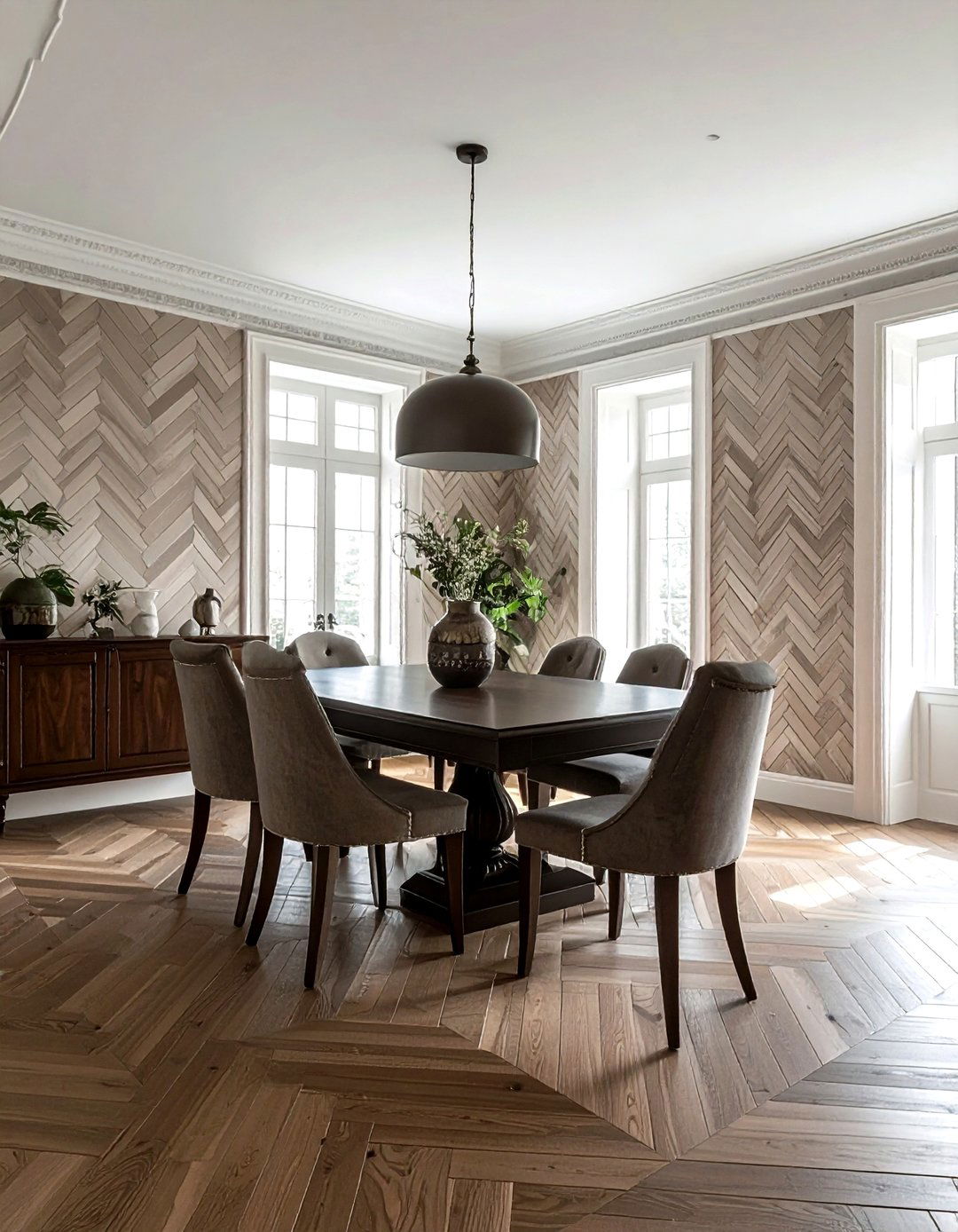 Herringbone texture wallpaper dining room - 30 textured wallpaper dining room ideas
