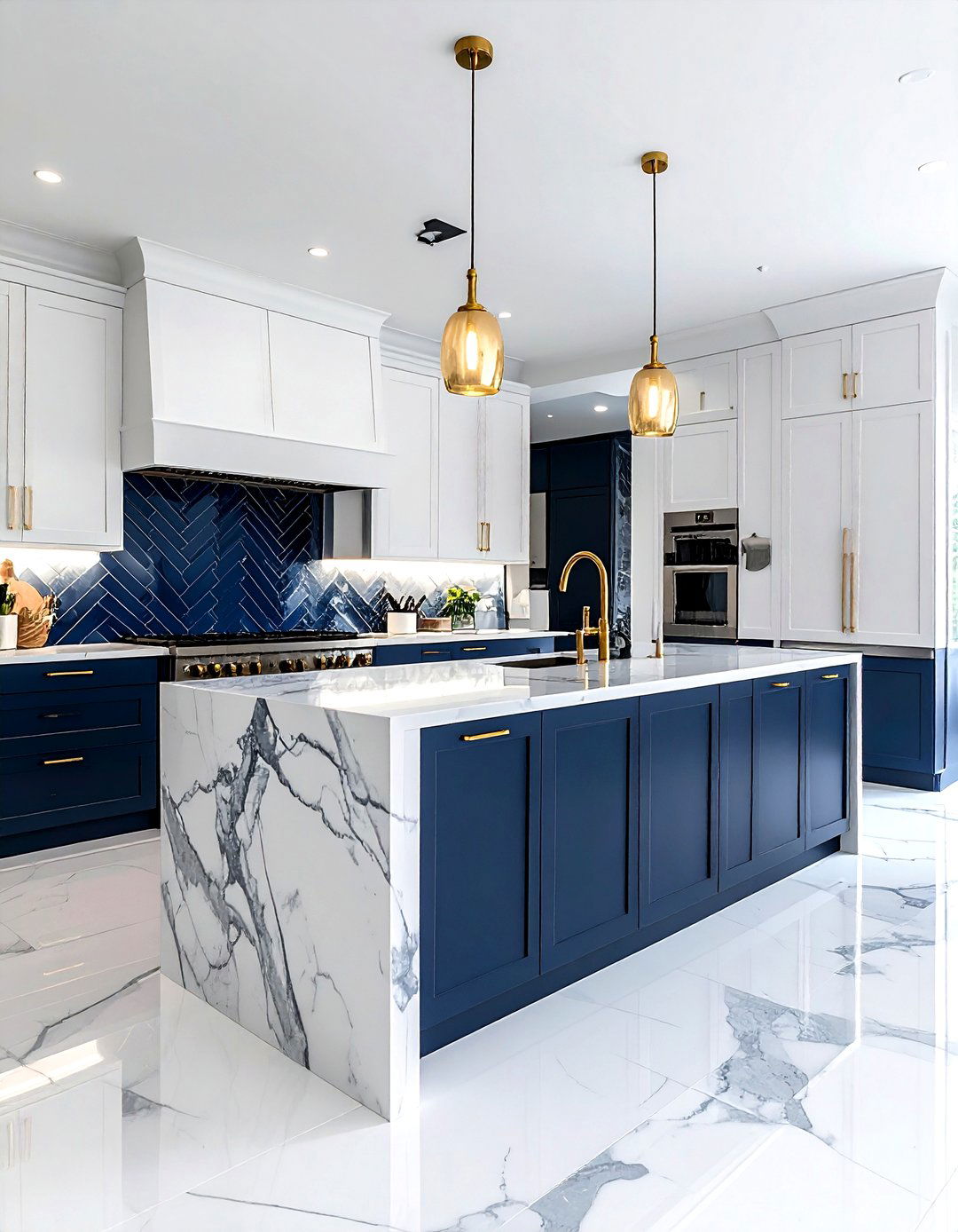 Herringbone tile backsplash - 30 full height kitchen backsplash ideas