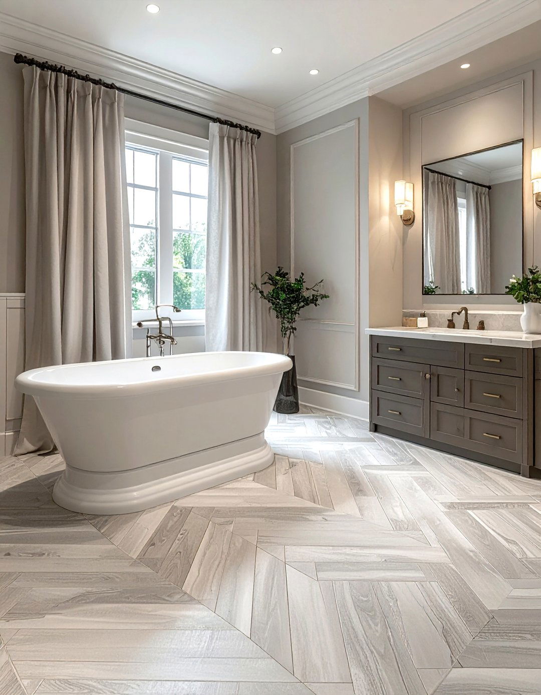 Herringbone tile bathroom floor - 30 show home bathroom ideas