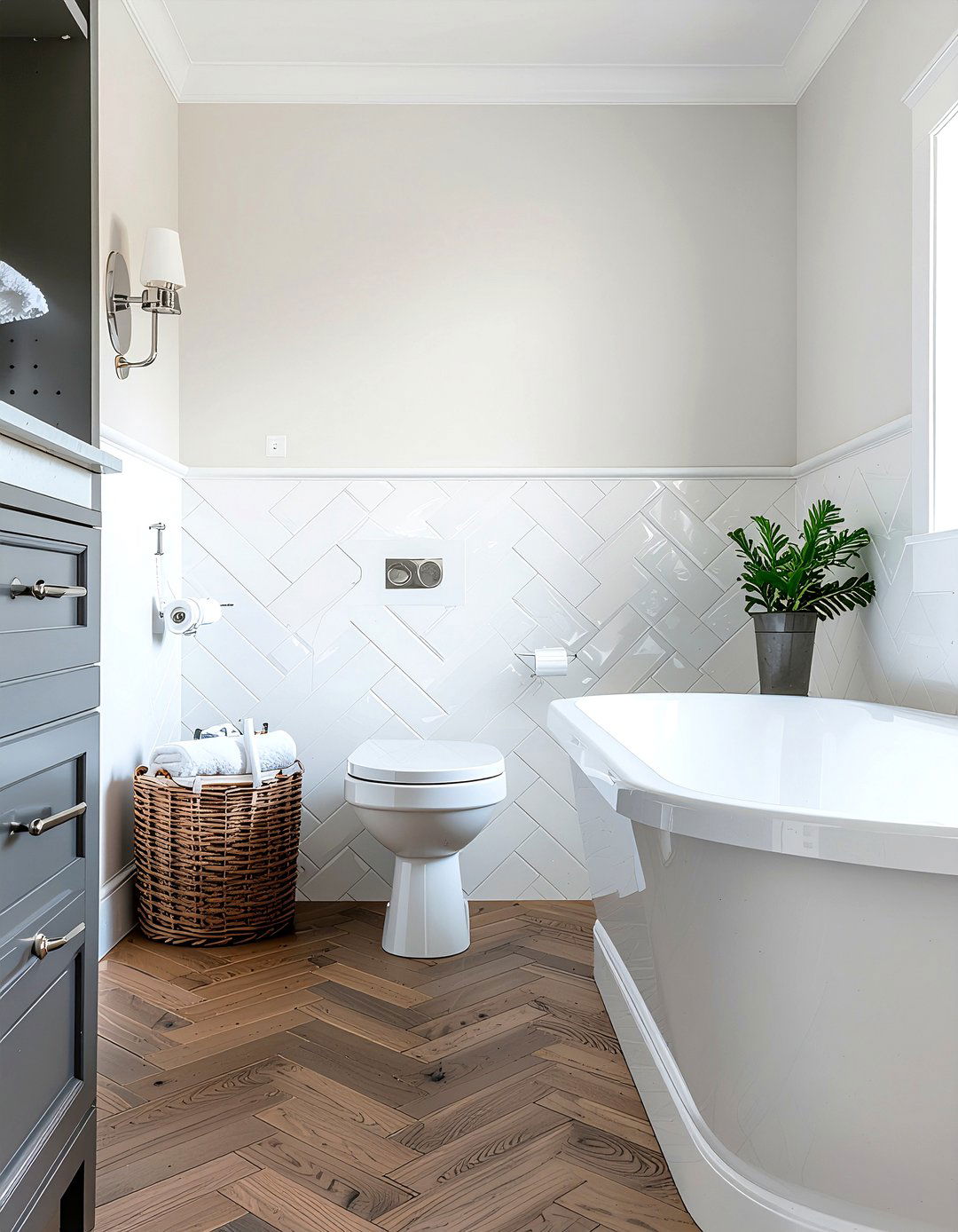 Herringbone tile bathroom wall - 30 bathroom feature wall ideas