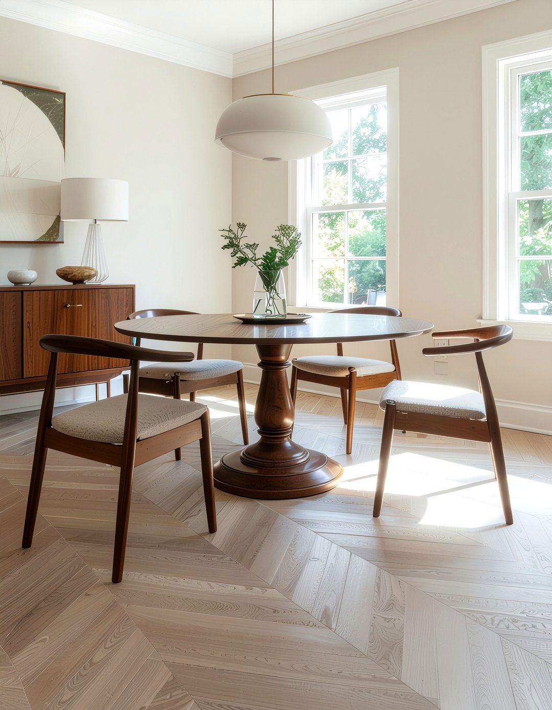 Herringbone tile floor - 30 dining room tile floor ideas