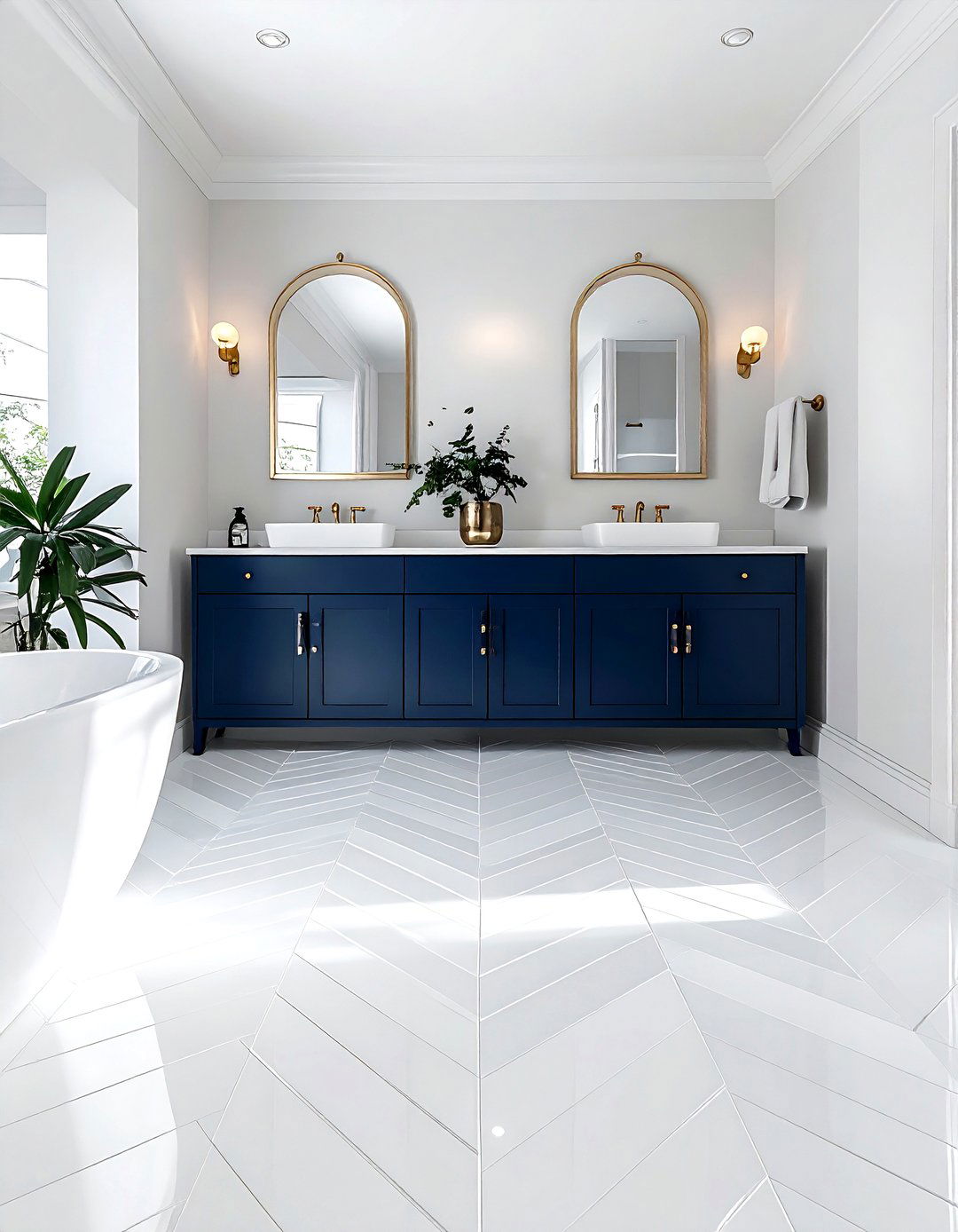 Herringbone tile floor - 30 non-slip bathroom floor ideas