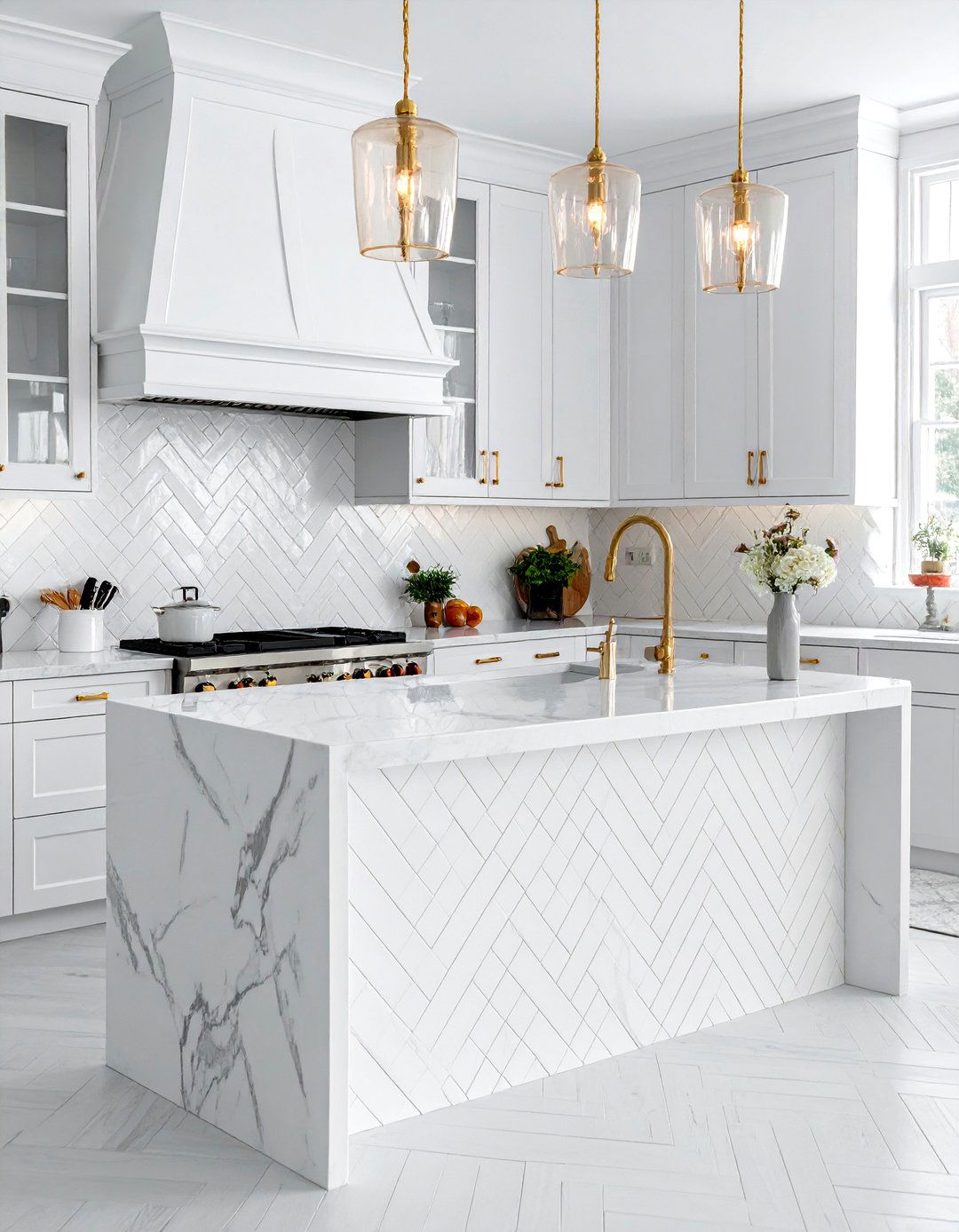 Herringbone white subway tile - 30 white subway tile kitchen ideas