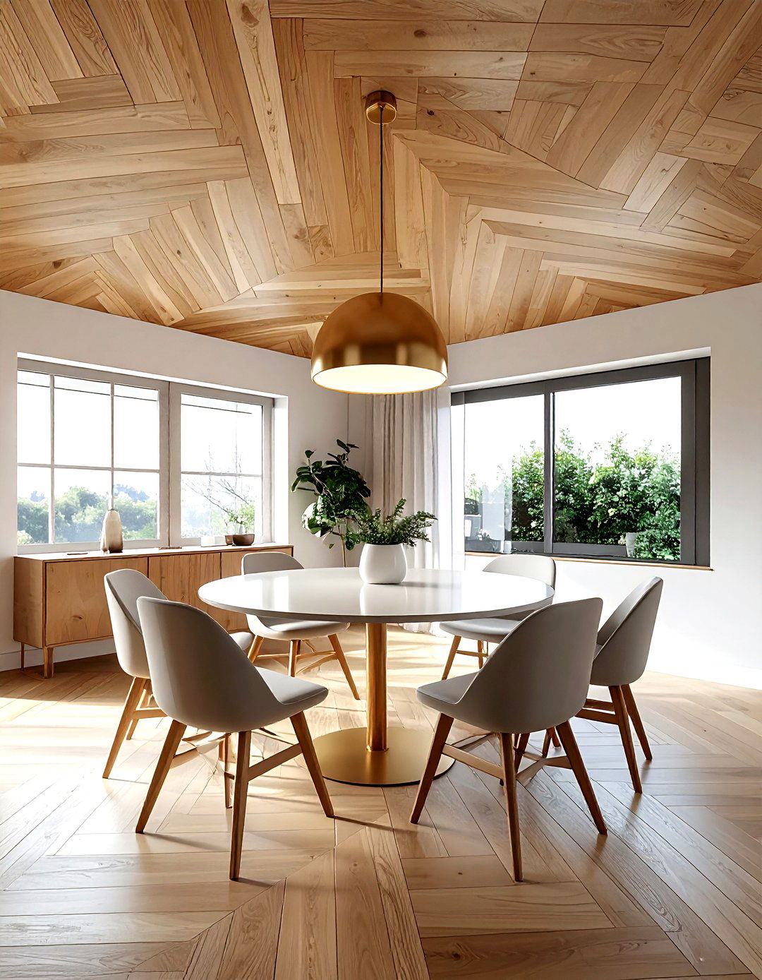 Herringbone wood dining room ceiling - 30 dining room ceiling design ideas