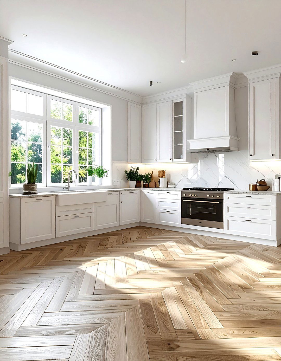Herringbone wood floor kitchen - 30 Scandinavian kitchen ideas