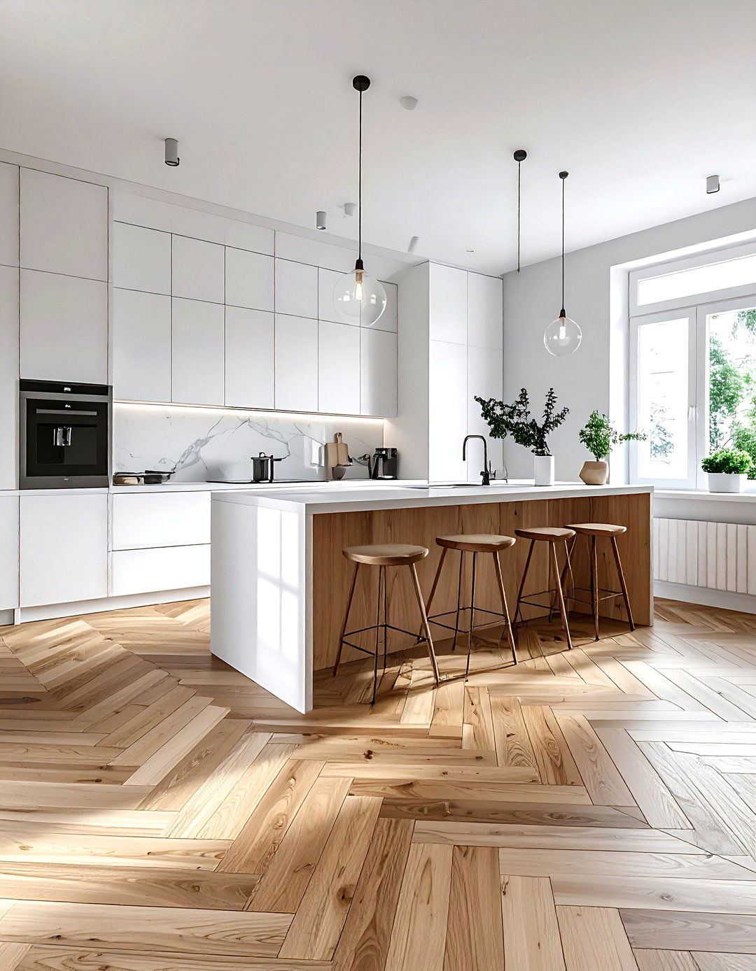 Herringbone wood floor kitchen - 30 Nordic kitchen ideas