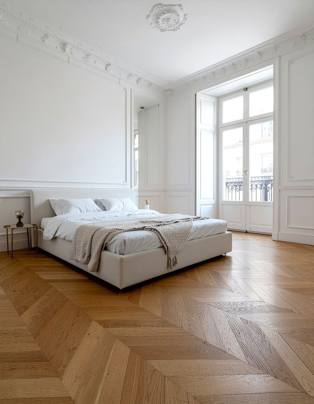 Herringbone wood floors - 30 Parisian bedroom ideas