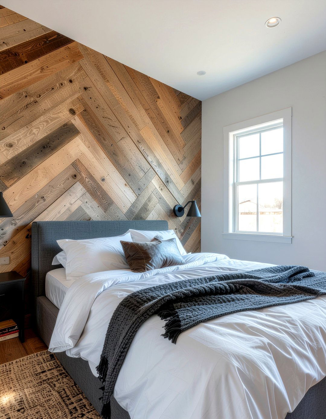 Herringbone wood wall - 30 feature wall ideas