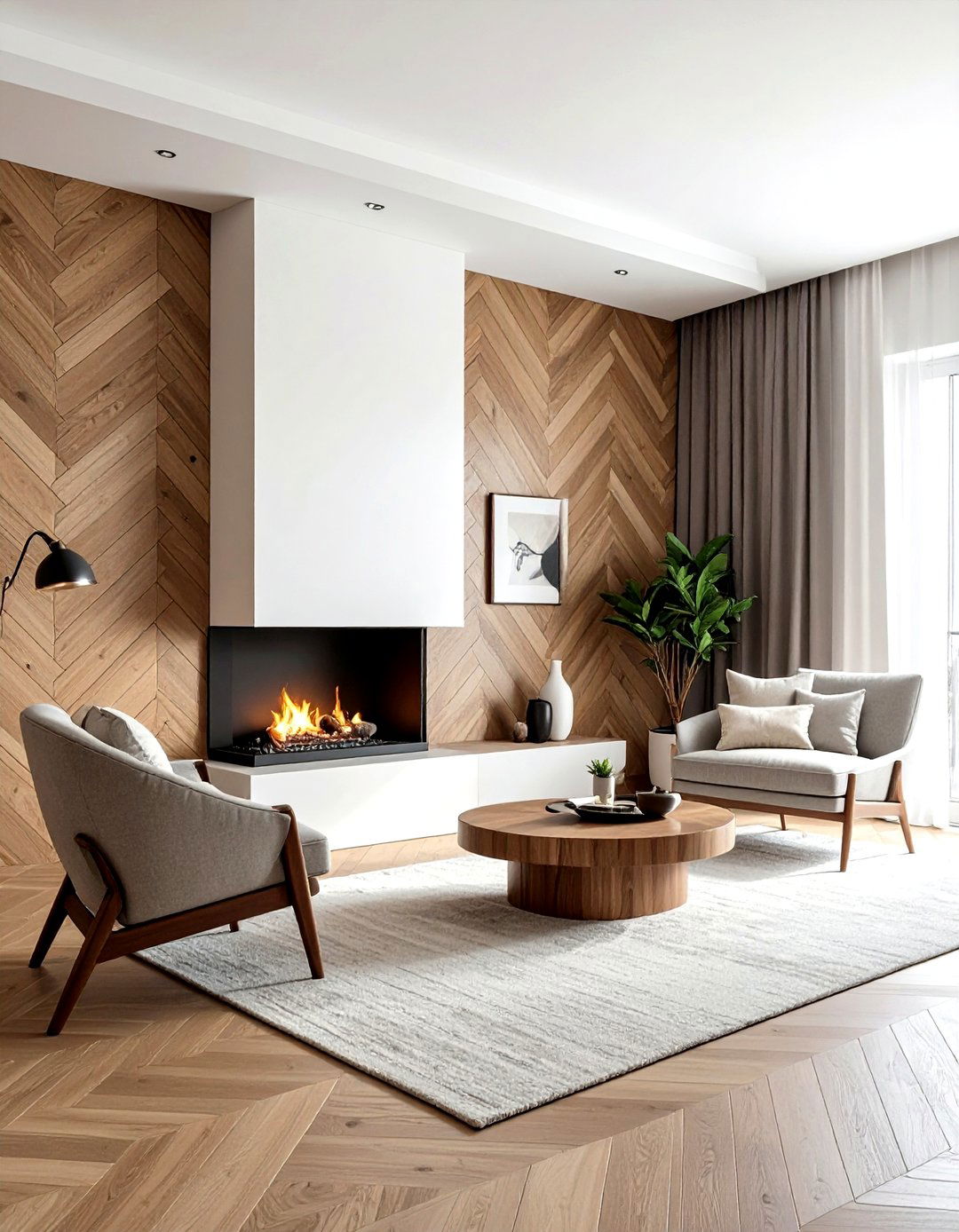 Herringbone wood wall - 30 living room paneled walls ideas